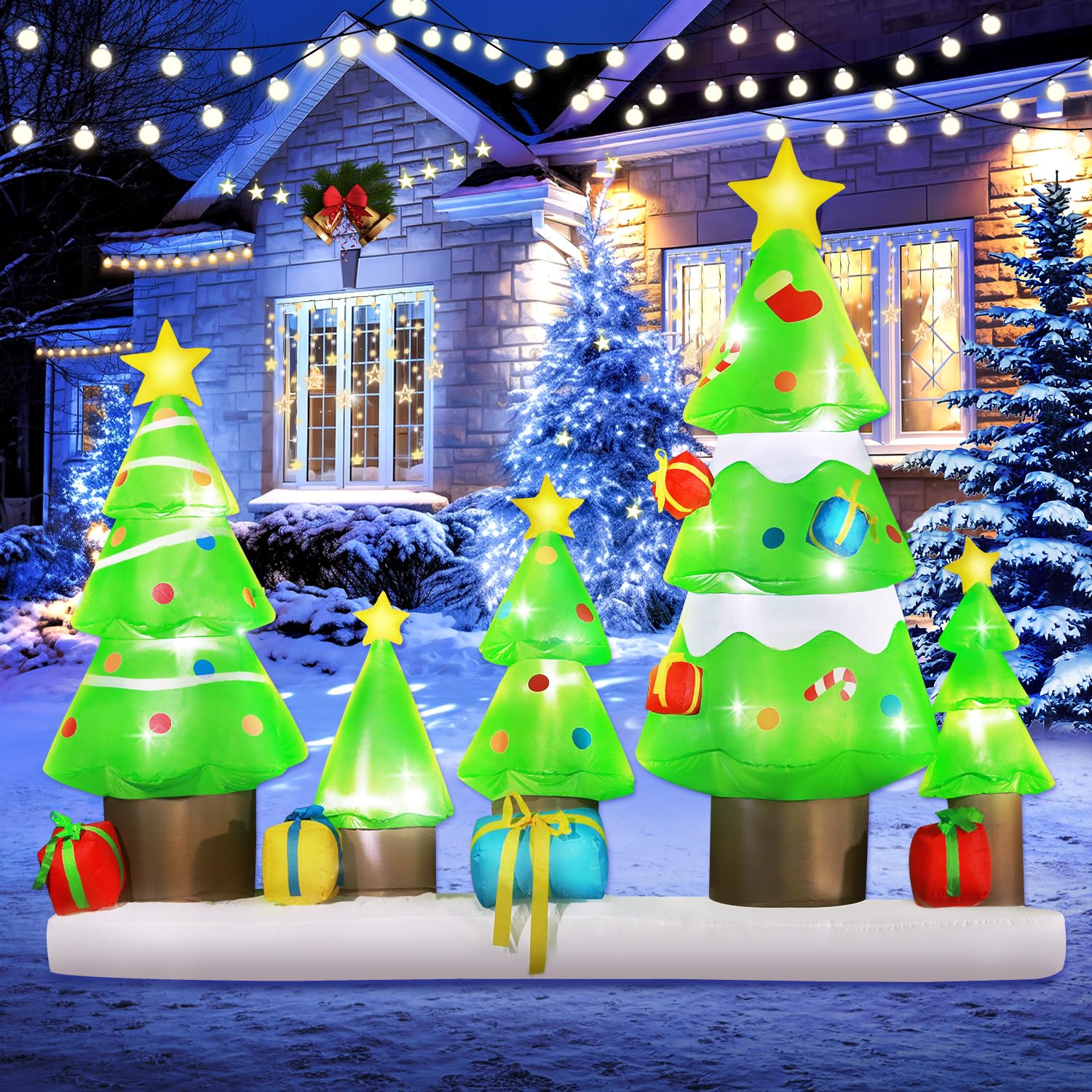 Sapin de Noël gonflable DomKom 2,7m avec boîtes cadeaux lumineuses pour décoration extérieure de jardin