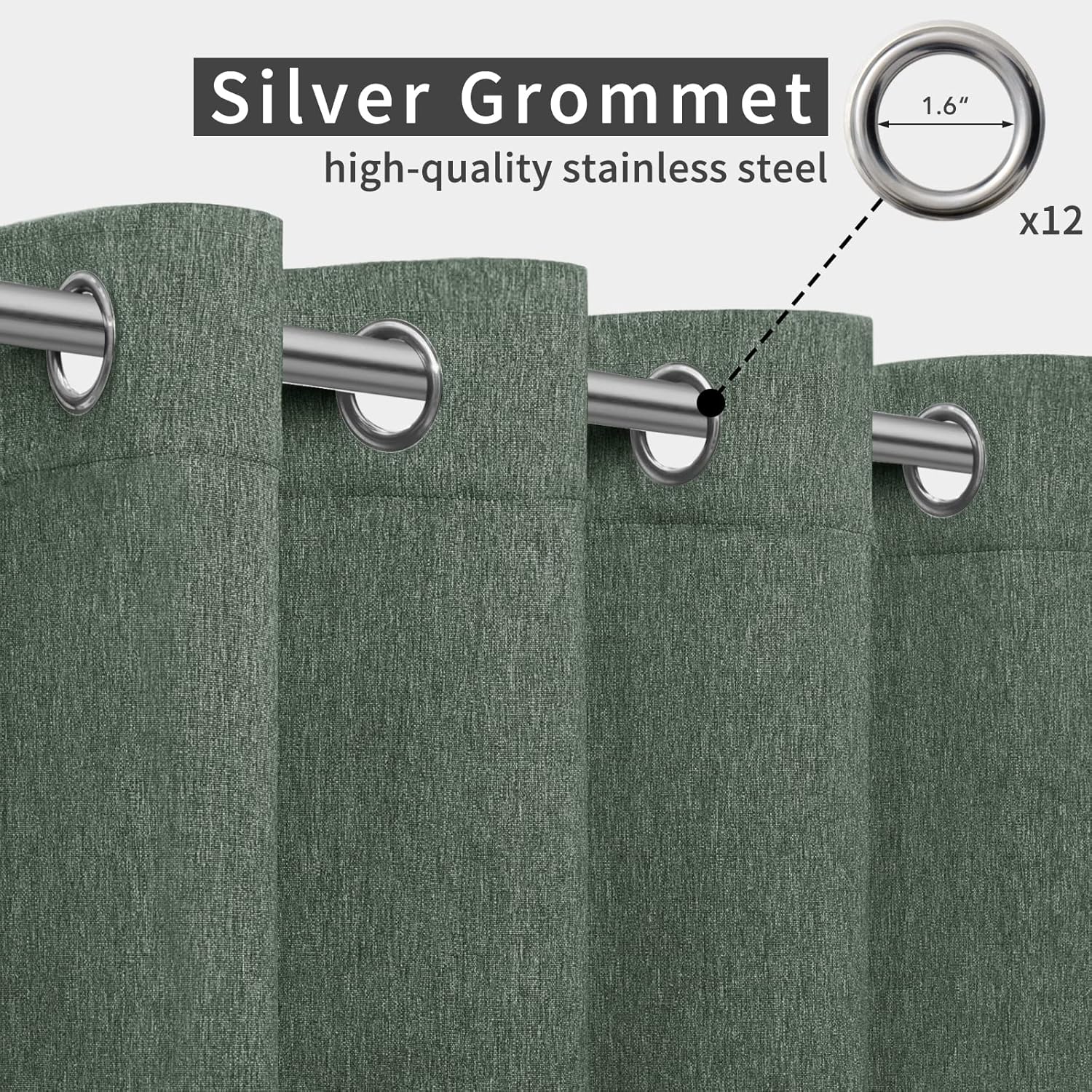 Easy-Going Linen Look Outdoor Curtains Waterproof Windproof Porch Curtains, Soft Thicken Outdoor Privacy Curtains for Patio, Gazebo, Grommet Top and Tab Bottom Drape, 1 Panel, 110x84 inch, Sage Green