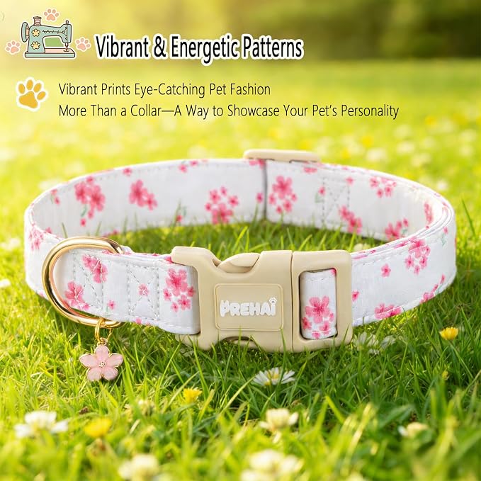 Collar para perro con diseño floral blanco y rosa, talla S miniatura 4