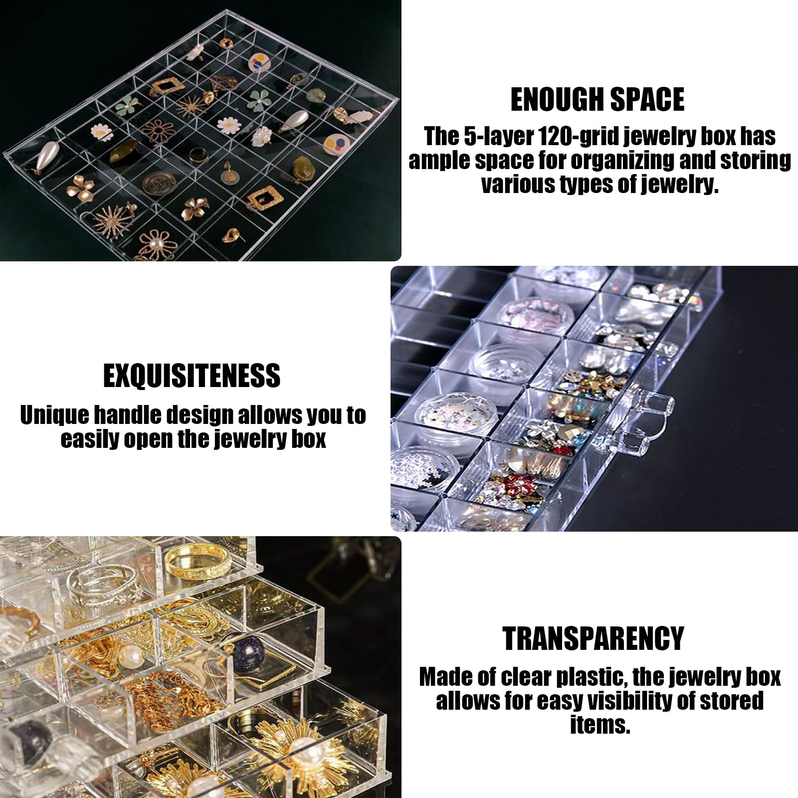 Acryl-Schmuck-Organizer Mit 3 Schubladen – Transparent, 21,5x14,5x9,2 Cm, Für Nageldekoration, Modeschmuck & Mehr