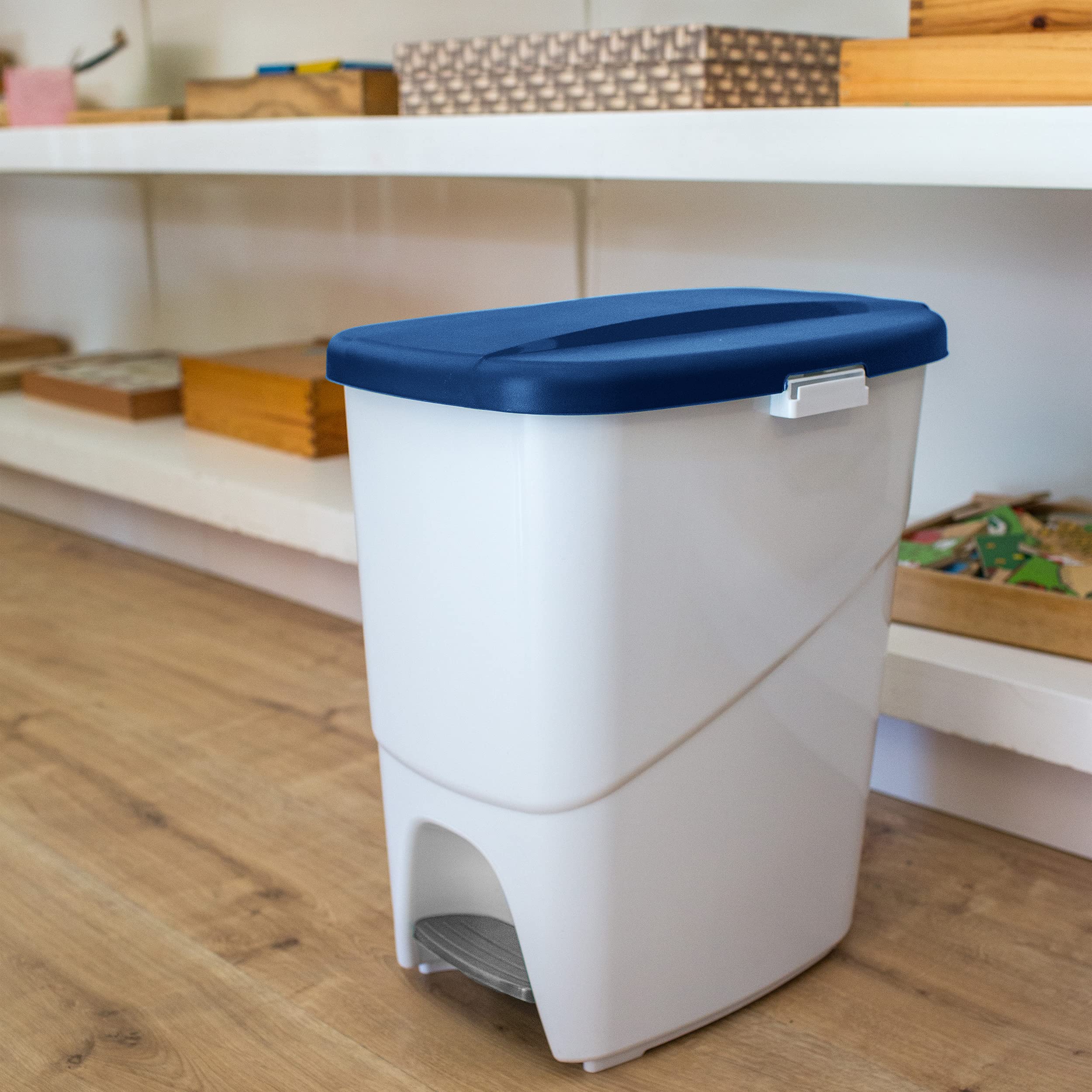 Denox Set de 3 Cubos de Reciclaje con Pedal. Cubos de Basura Cocina con Tapa Amarillo Verde y Azul. 3 x 25L. Separadores de Residuos, Polipropileno Resistente y Fácil Limpieza