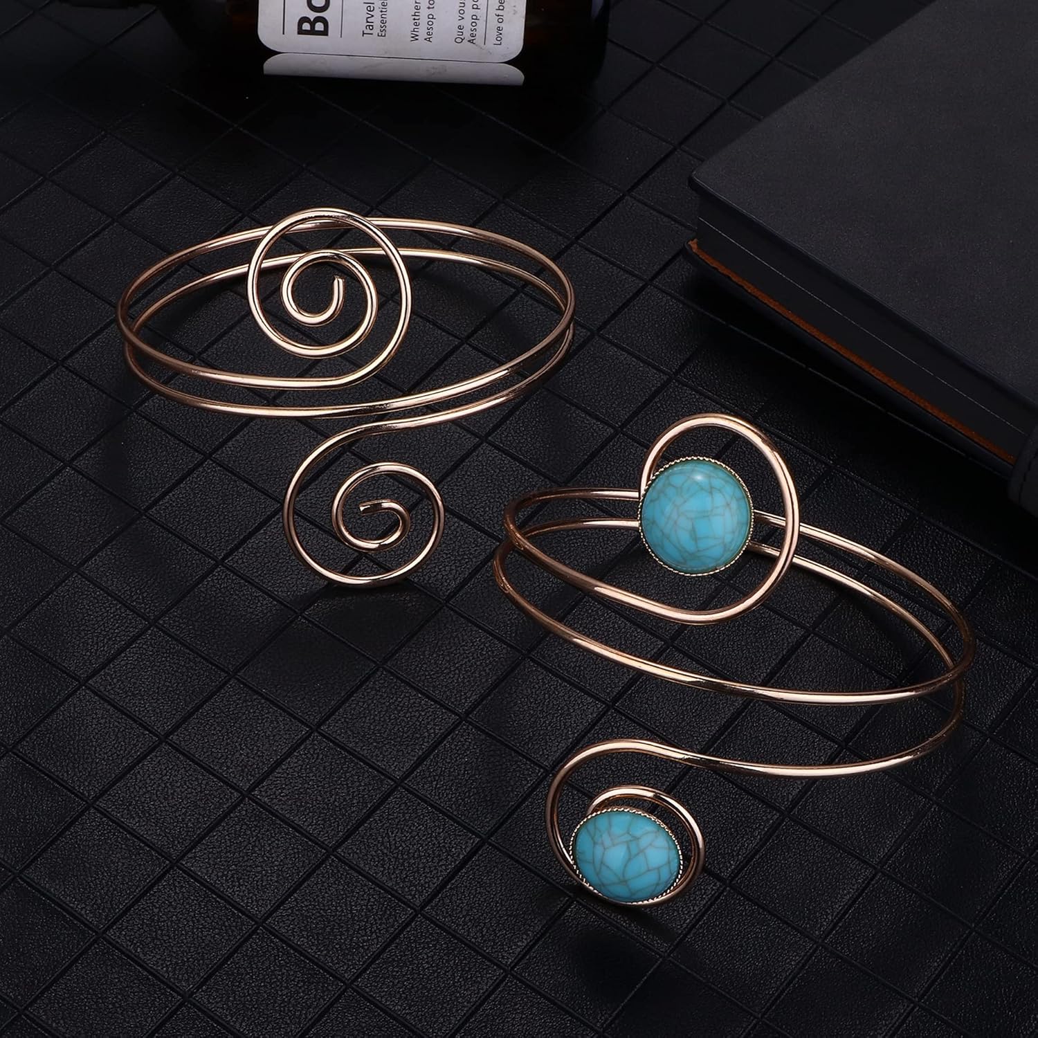 sailimue 8 Pcs Arm Cuff Upper Arm Band Cuff Bracelets for Women Minimalist Simple Coil Bangle Gold Silver Adjustable Open Armlet Armband Costume Jewelry Set - Image 5