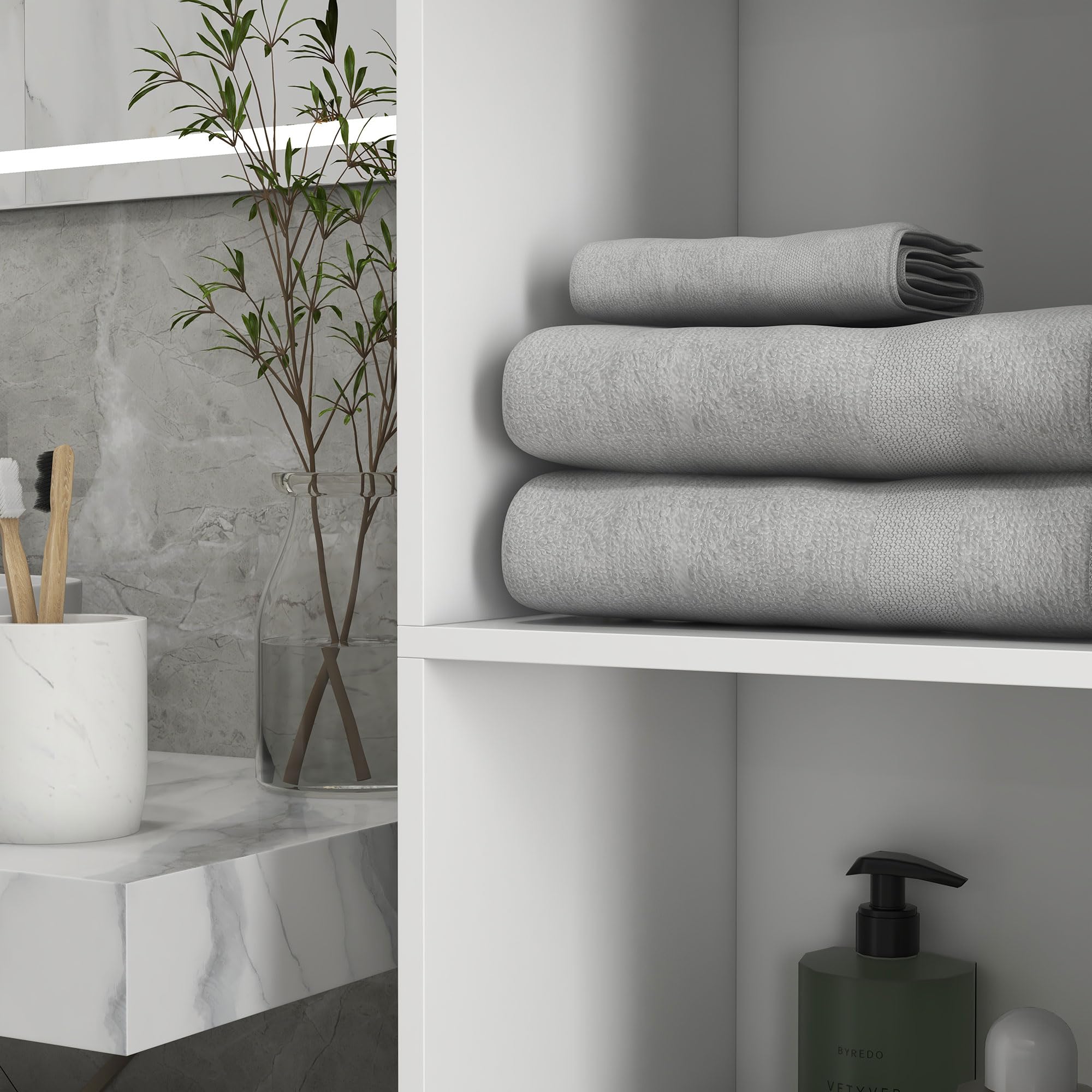 kleankin Meuble colonne de salle de bain, armoire de rangement haute, finition brillante, étagères réglables, 2 placards et 2 niches, étagère de rangement pour salle de bain, 30 x 30 x 181,5 cm, blanc