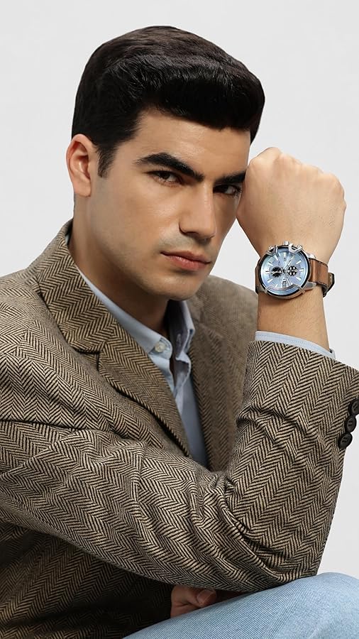 Amazon.com: Diesel Griffed Stainless Steel and Leather Chronograph