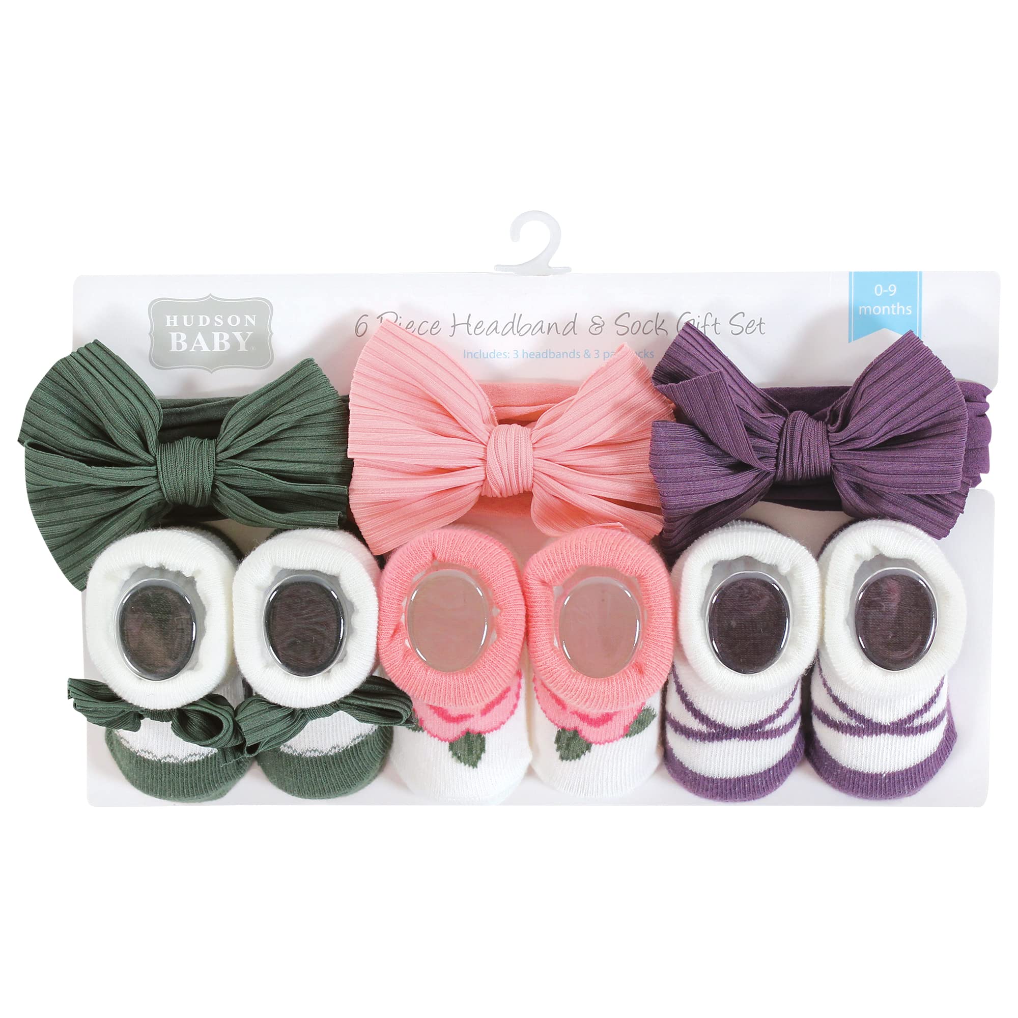 Hudson Baby Dziewczęca opaska na głowę i skarpetki zestaw upominkowy, Fioletowa zieleń, One Size