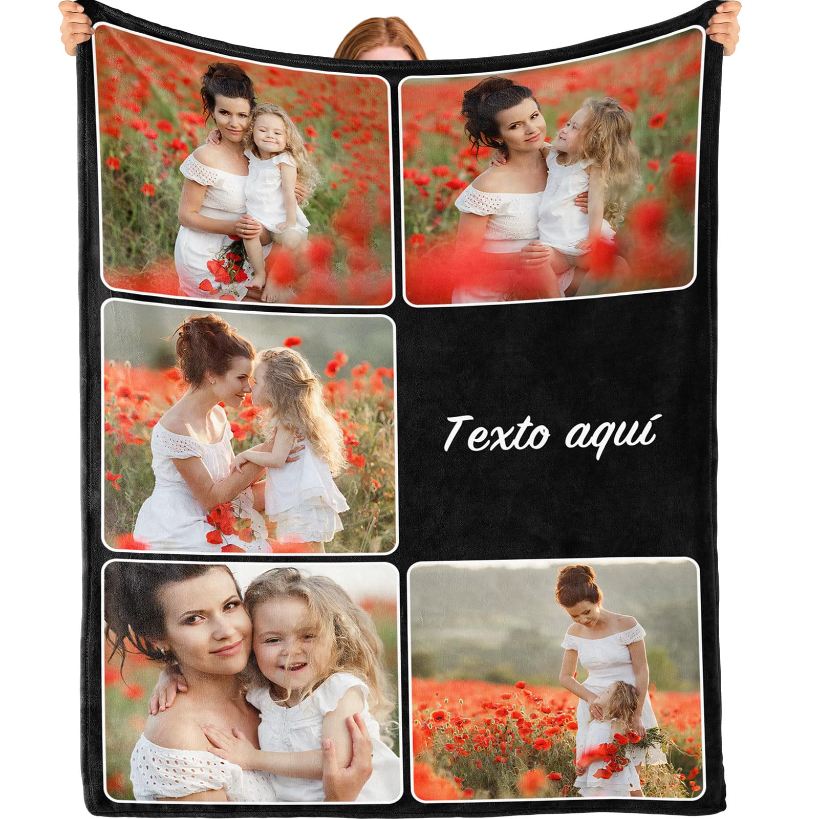 Bemaystar Personalized Blanket-Personalized Gifts with Photo, Blanket Sofa and Bed, Original Gifts for Women, Men, Anniversary Gift, Birthday, Valentine, Christmas(5 Photos&text)