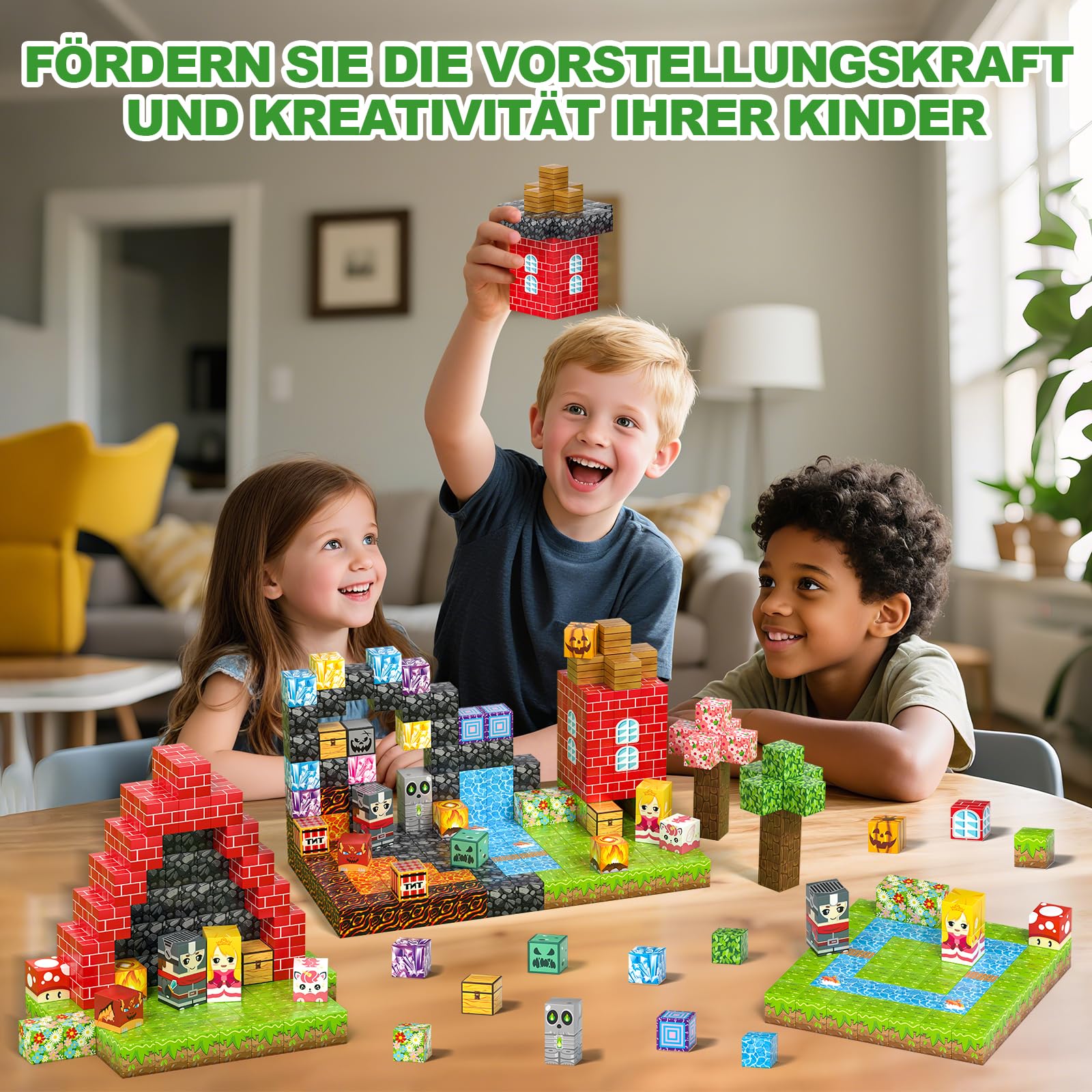 Magnetische Bausteine, 208PCS Magnet Würfel Kinder, 23 Elemente Magnetbausteine, Kreative Magnetic Blocks Set für Kinder, Magnetspiel Spielzeug Geschenk ab 3 4 5 6 7 8 9+ Jahre Junge und Mädchen