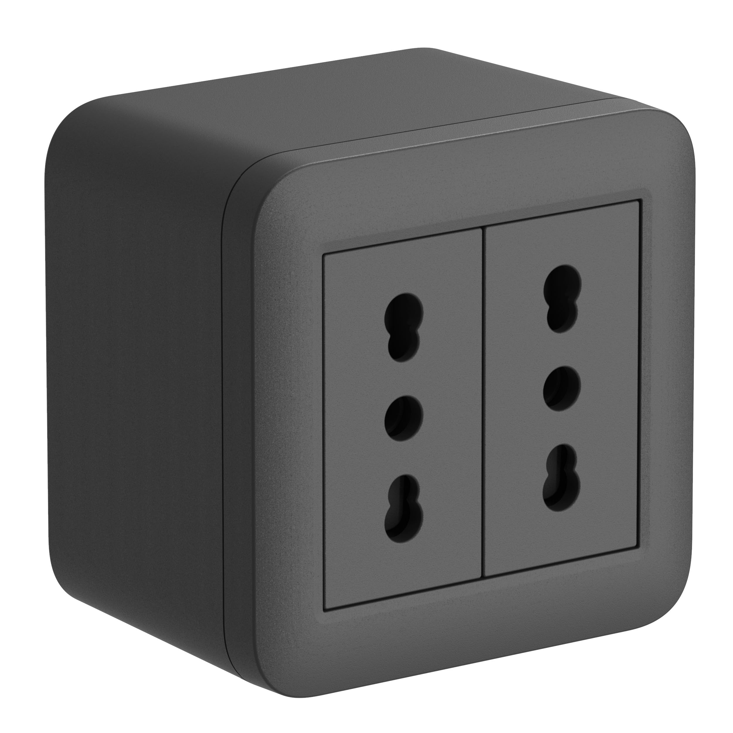 Electraline 60479 contenitore da superficie FIXA con due prese bivalenti (10/16A), Nero, IP40, compatibile per installazione con tubo rigido e canalina