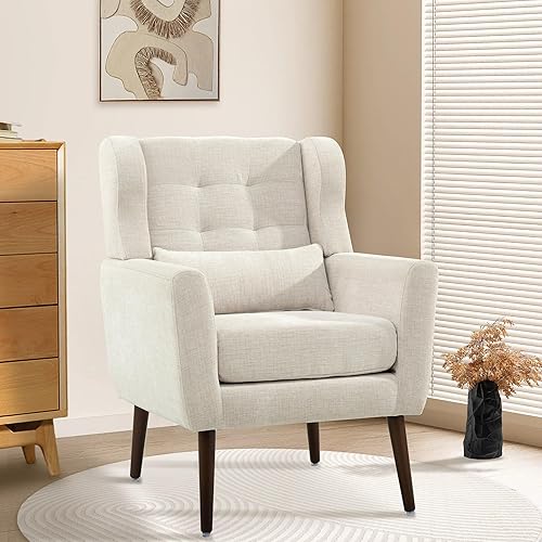 Miniatura 47 de Silla decorativa moderna, sillón tapizado con almohada, sofá individual de tela con asiento de salón y patas de madera, silla decorativa para sala