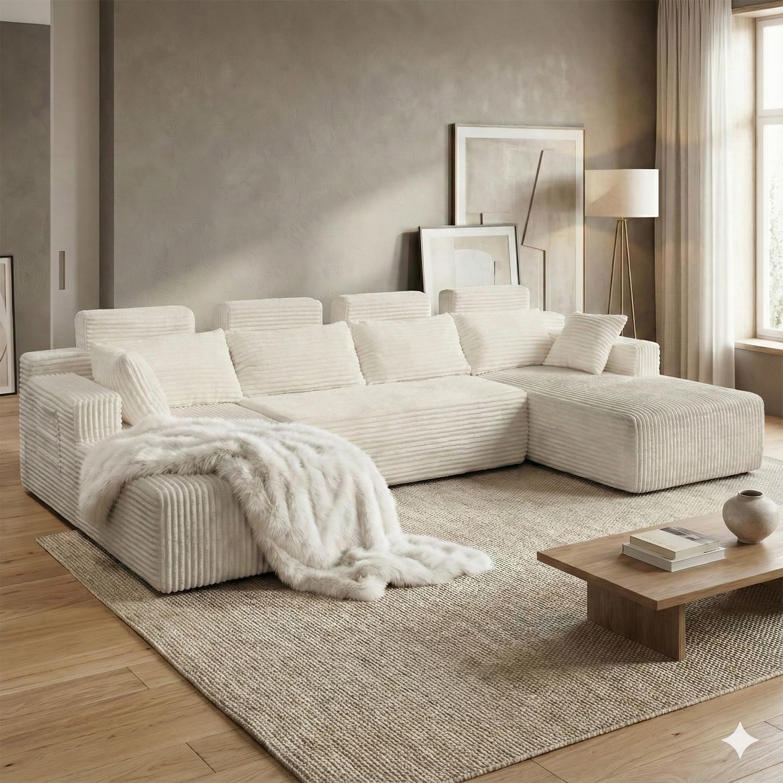 134" U-Shape Oversized Cloud Boneless Sofa Couch with Chaise, Modern Modular Sectional Comfy U-Shape Cloud Couch, Deep Seat, No Assembly Required (