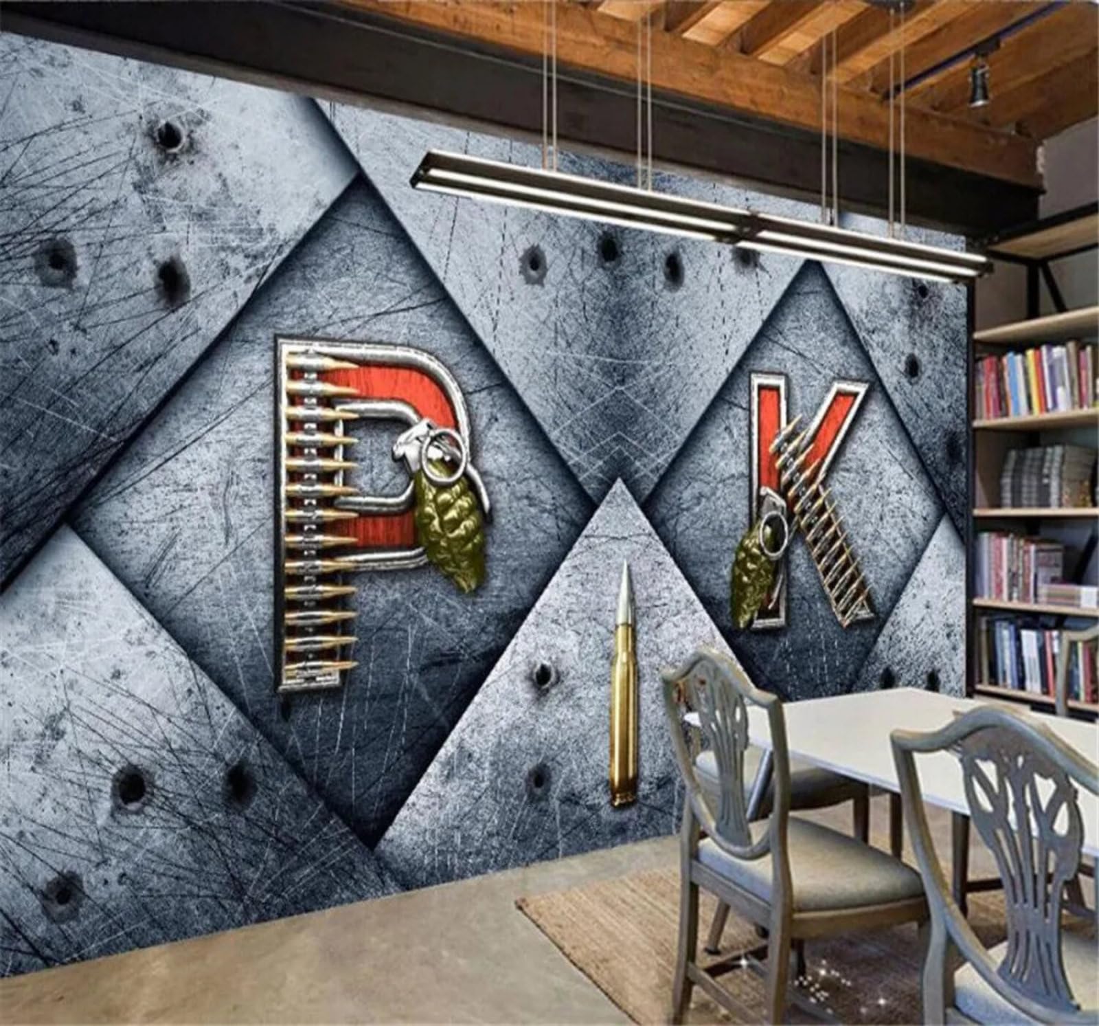Tzxztt Abstract Metal Geometric Letters Unique Modern 3D Wallpaper Premium Textured Silk Neutral Tones Material Ideal for Living Room Bedroom-150cm×105cm