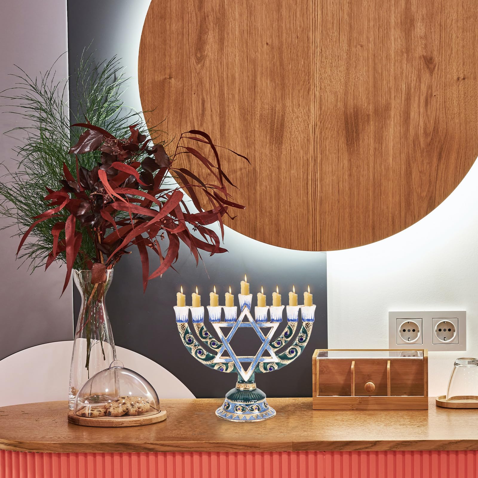 BESTonZON Retro Candlestick a 9 Rami, Candeliere Ebraico in Lega, Ornamento Hanukkah per Amici