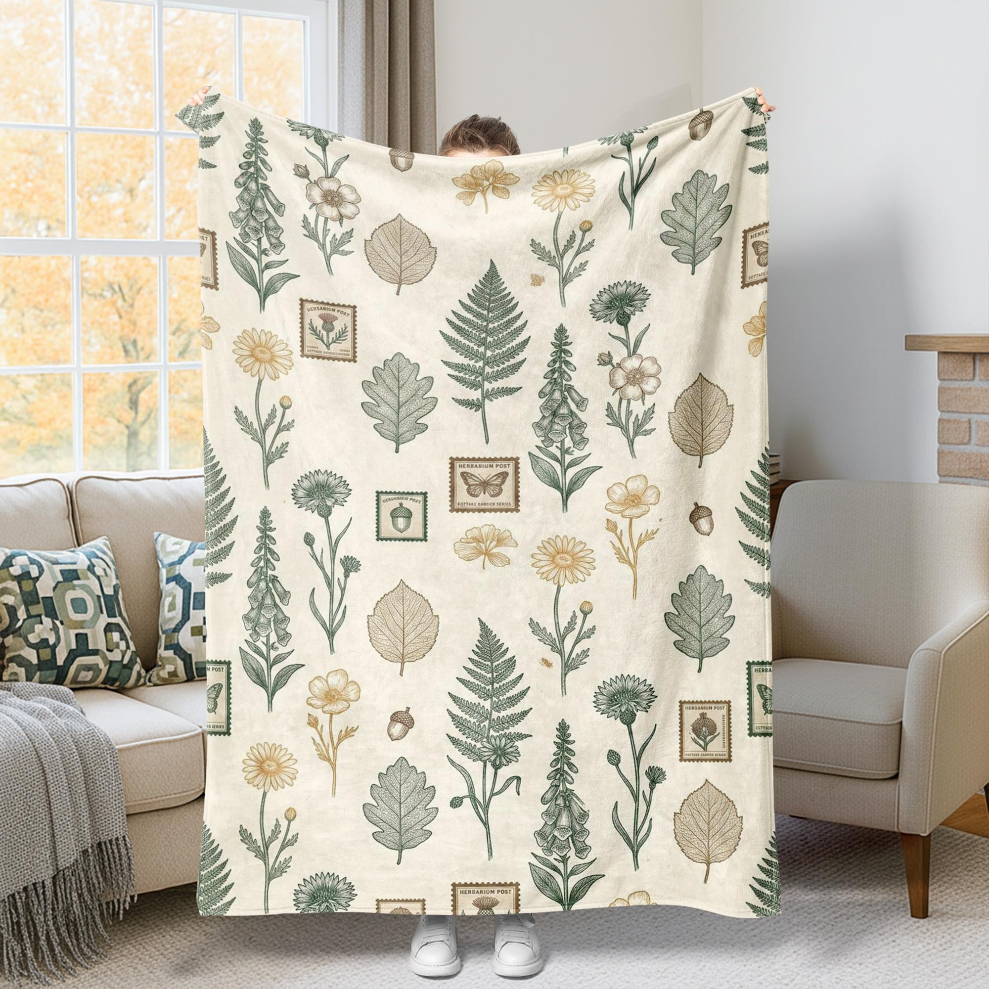 Jeté de lit botanique vintage en flanelle le cadeau idéal pour le canapé ou le dortoir