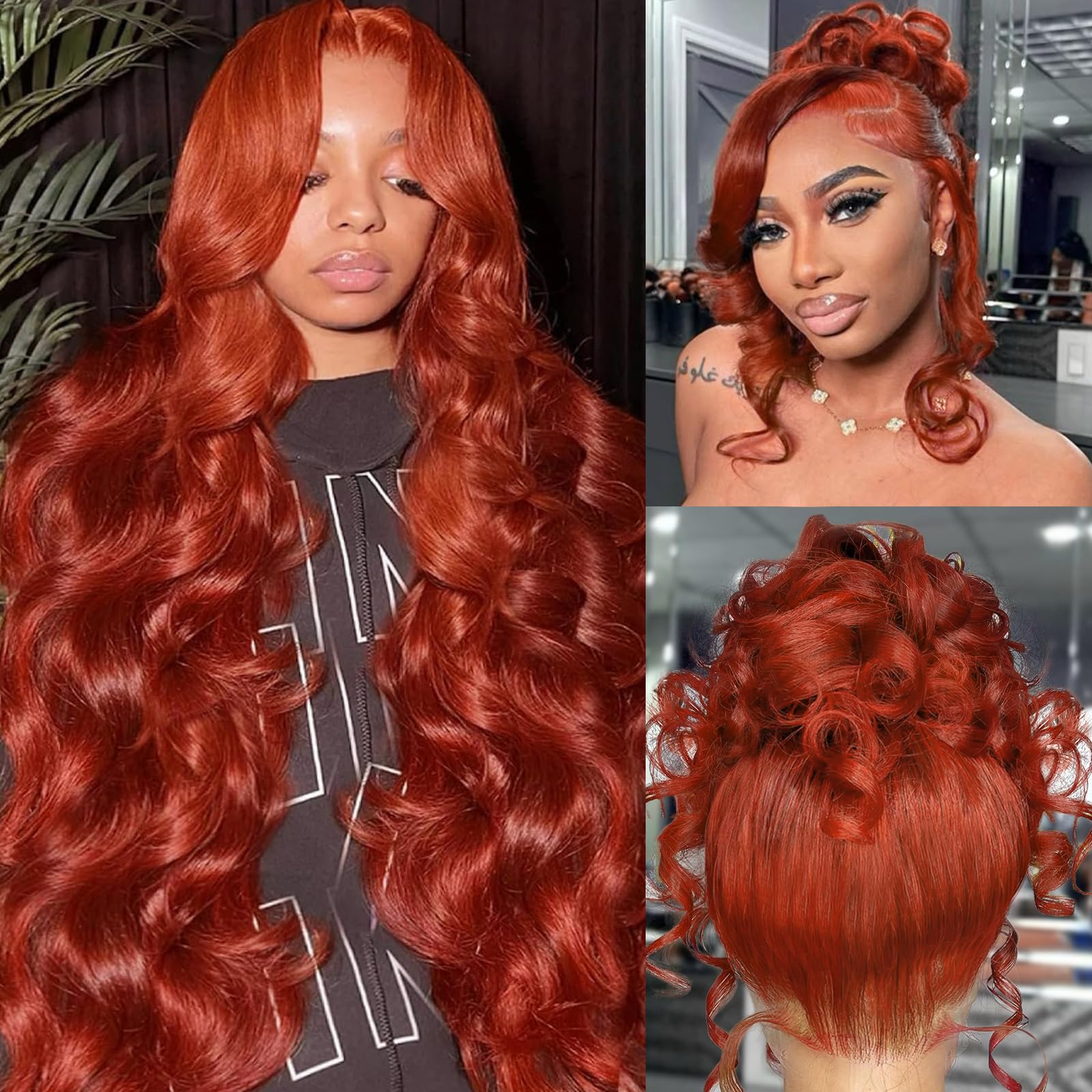 22” Copper Red Beautiful Body Wavy Lace Front Wig *NEW* Copper Red Wig Natural Wavy Lace Synthetic Hair Lace Front  main image 4