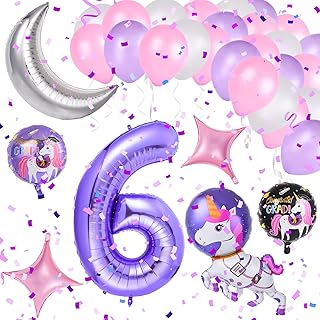 Colmanda Palloncino Unicorno 6, Decorazione di Compleanno Ragazza, Palloncini Festa a Tema Unicorno Unicorno Festa Compleanno, Decorazioni Unicorno Compleanno per Bambina Festival Decorazioni