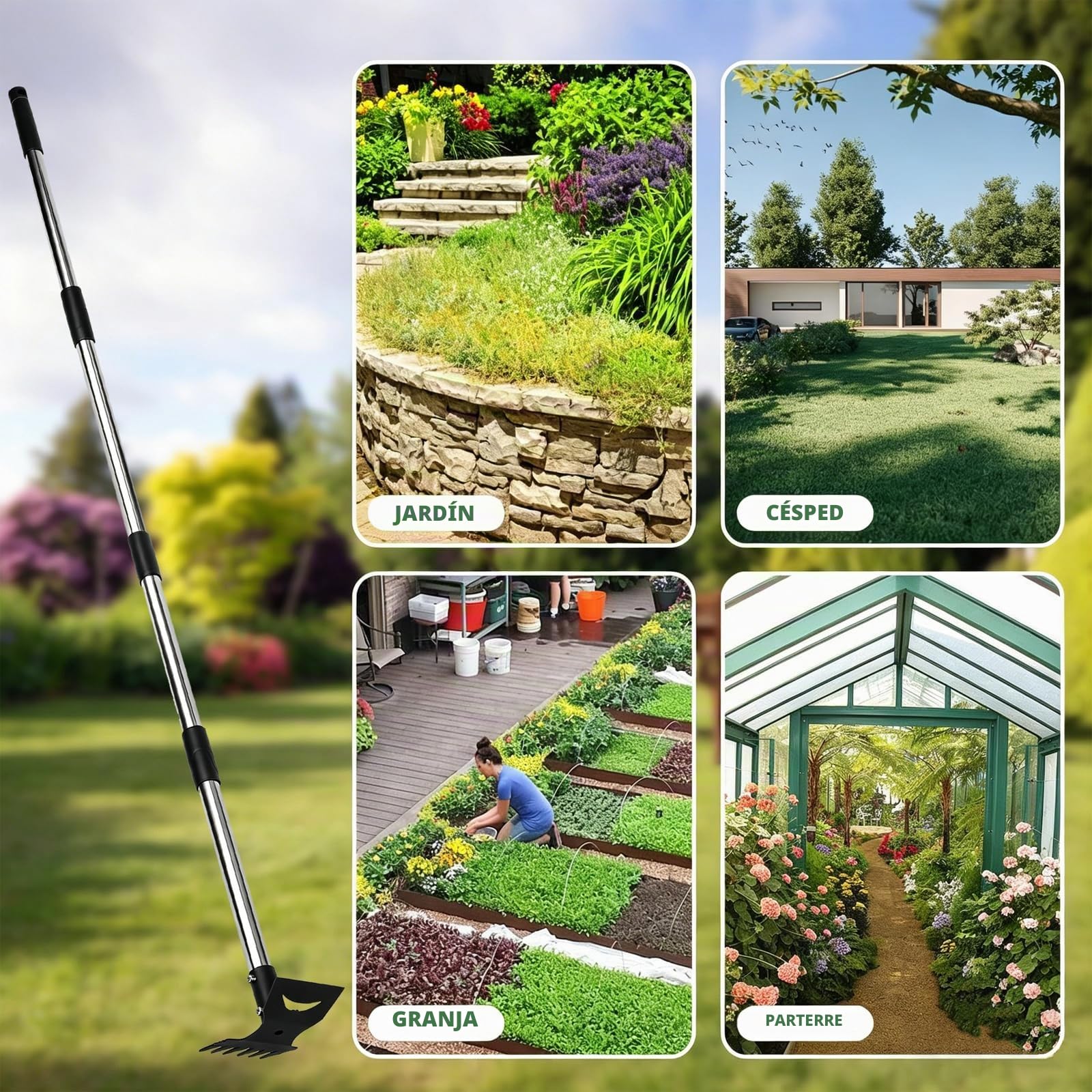 Extractor de Malas Hierbas con Mango Largo de 150 cm, 2 en 1 para Desmalezar Manual, Quitar Malas Hierbas Jardin Mango Largo,para Patio, césped, terraza, jardín