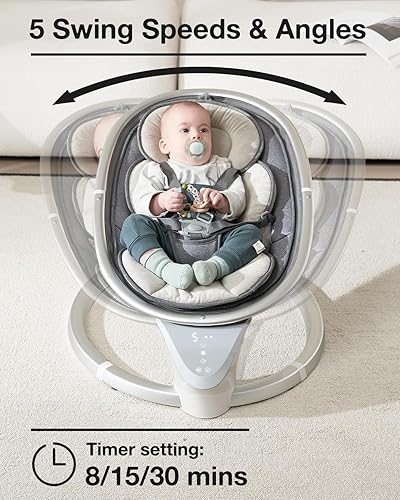 Miniatura 2 de Yacul Columpio eléctrico para bebés recién nacidos, columpio infantil con 5 movimientos ajustables y control remoto, función de sincronización y