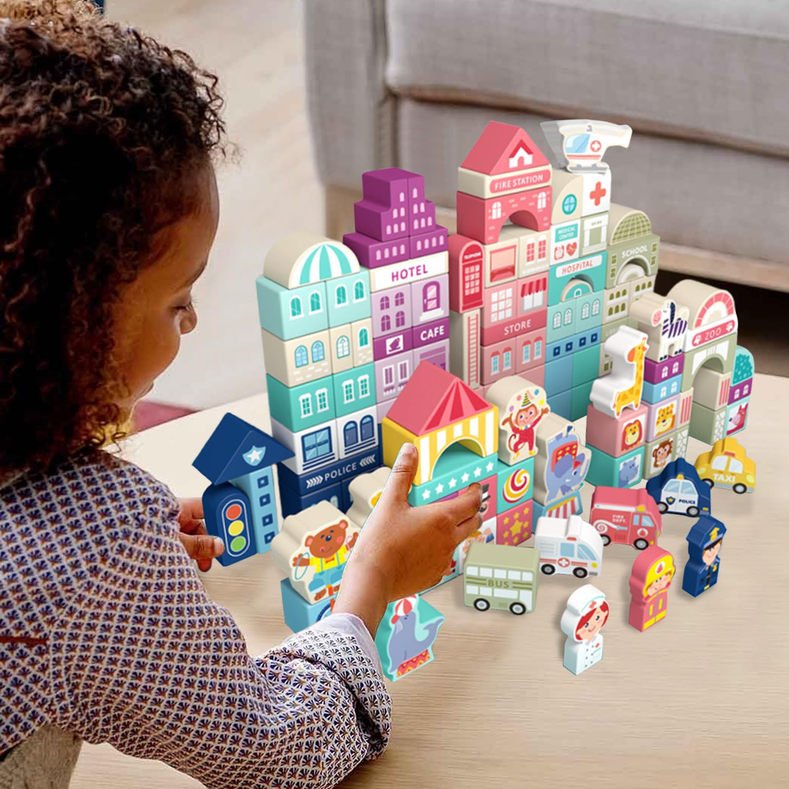 Bloques de construcción de la ciudad, escenarios de construcción de escenas | Lindos juguetes de asamblea para niños, ladrillos de escena portátiles estable