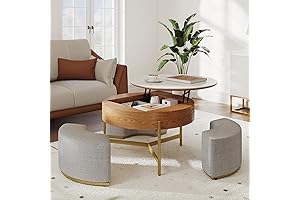 DWVO 32" Round Marbling Pattern Coffee Table with Stools