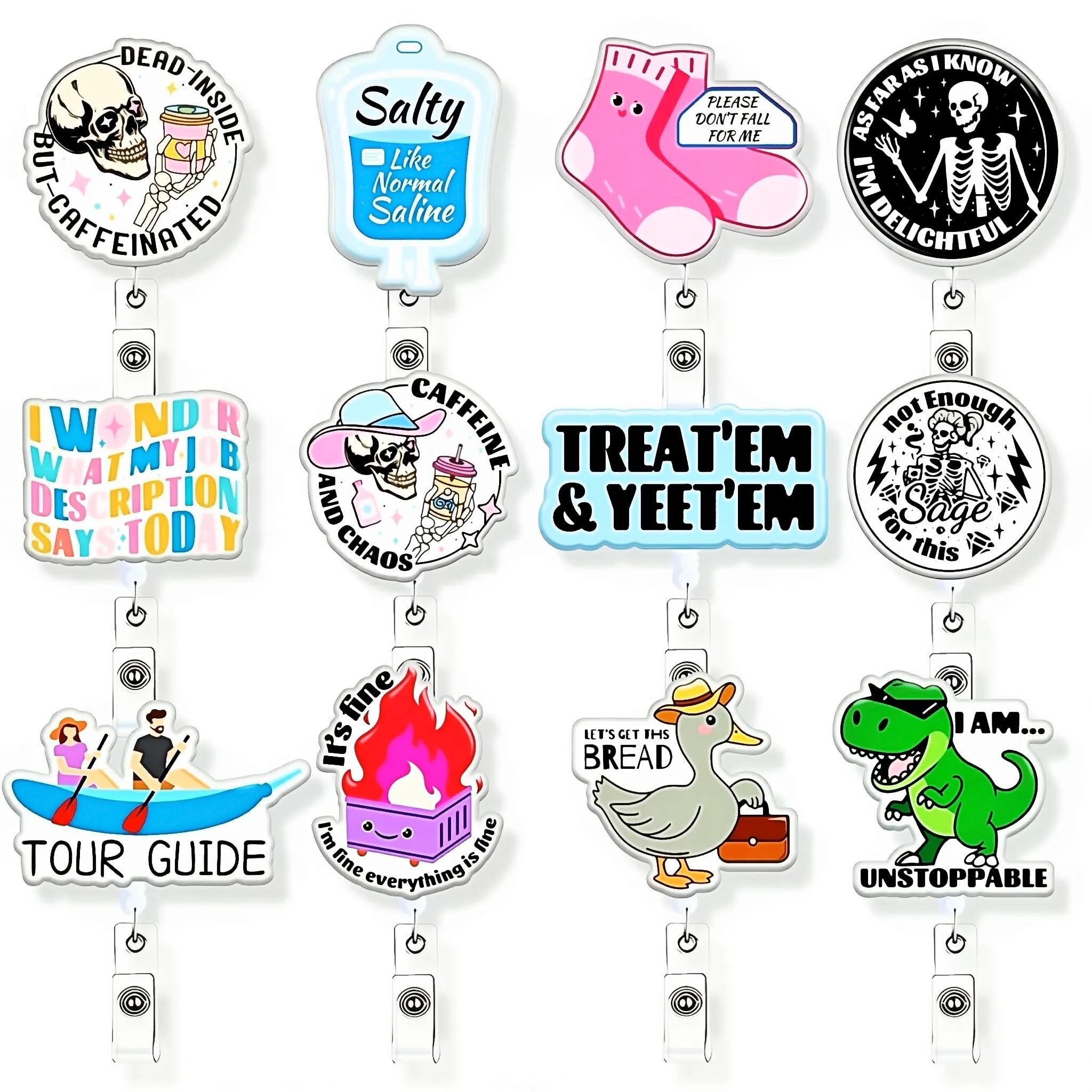 12Pcs Funny Nurse Badge Reel Accessories Bulk Healthcare Nursing Medical Badge Holder Retractable Pack Cute Silly Goose Radiology Xray Dinosaur RN CNA