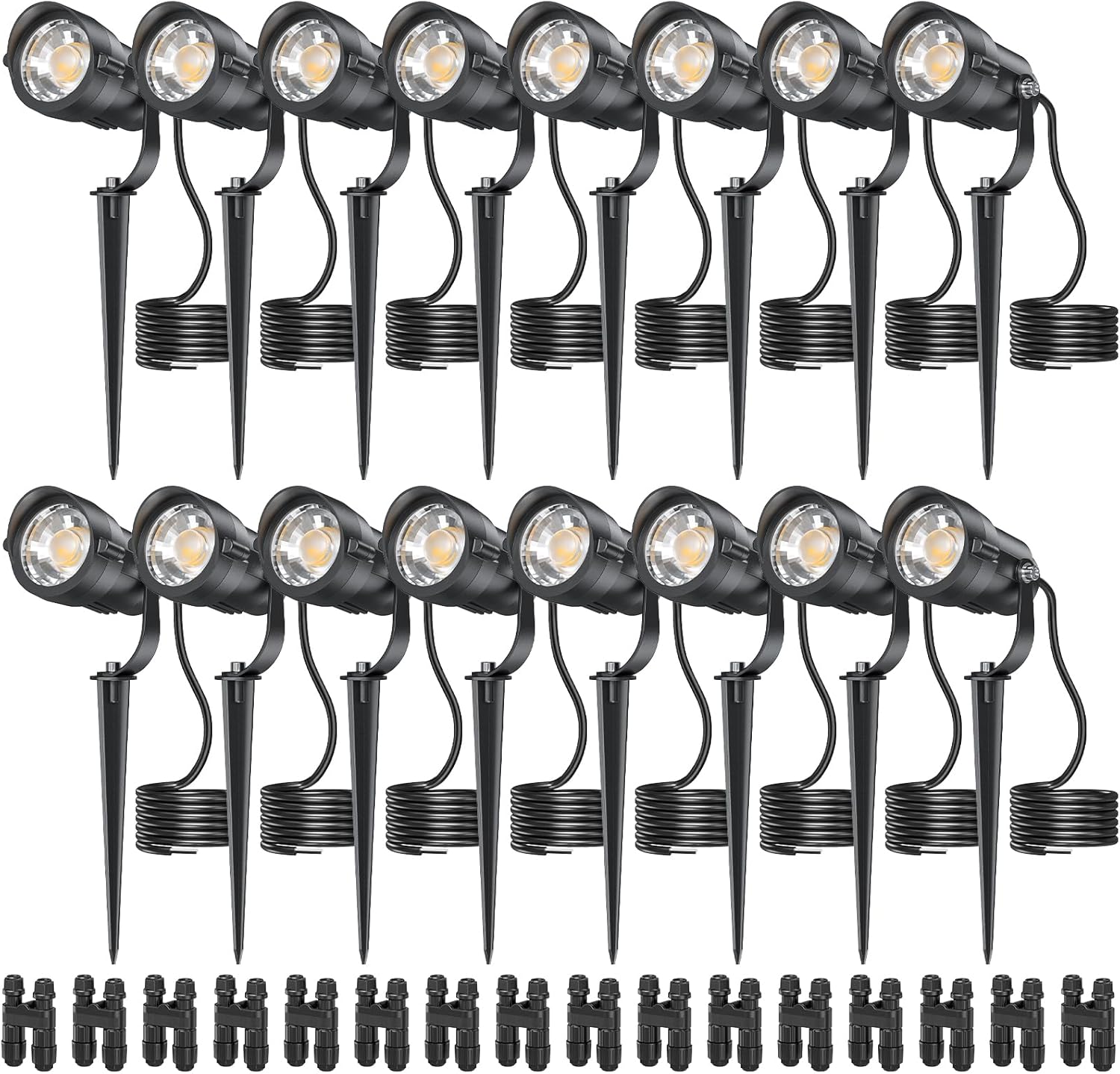HIBOITEC Spotlights Low Voltage Landscape Lighting with Connectors 600LM 2900K Landscape Lights Kit 12-24V AC/DC IP65 Waterproof for House Yard Trees Garden Outdoor 10 Packs
