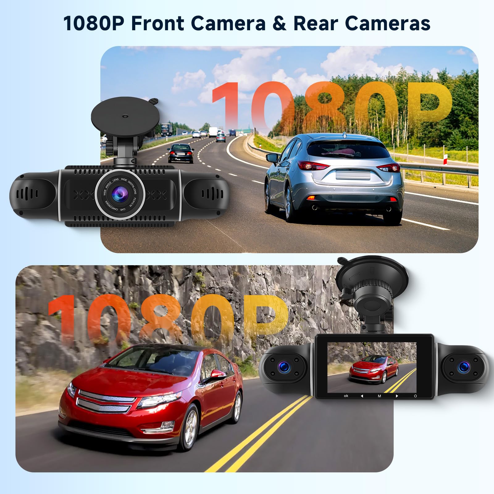4 Telecamera HD 1080P Dash Cam per auto Podofo Display da 3 pollici Videoregistratore digitale con telecamera posteriore, controllo APP WIFI +scheda da 64 GB, sensore G, visione notturna