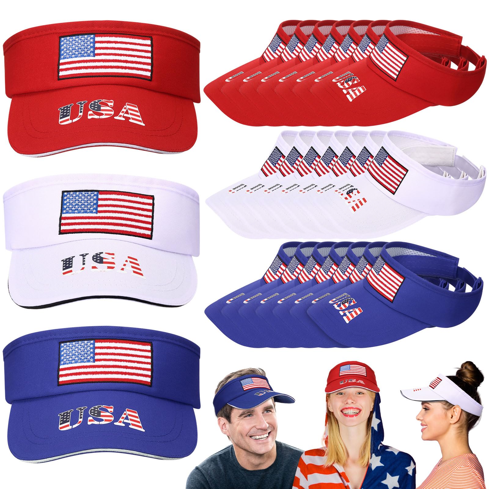 Shyyween USA Hats Patriotic 4th of July Visors Buckets Hats Baseball Caps American Flag Embroidered Caps 250th for Men Women