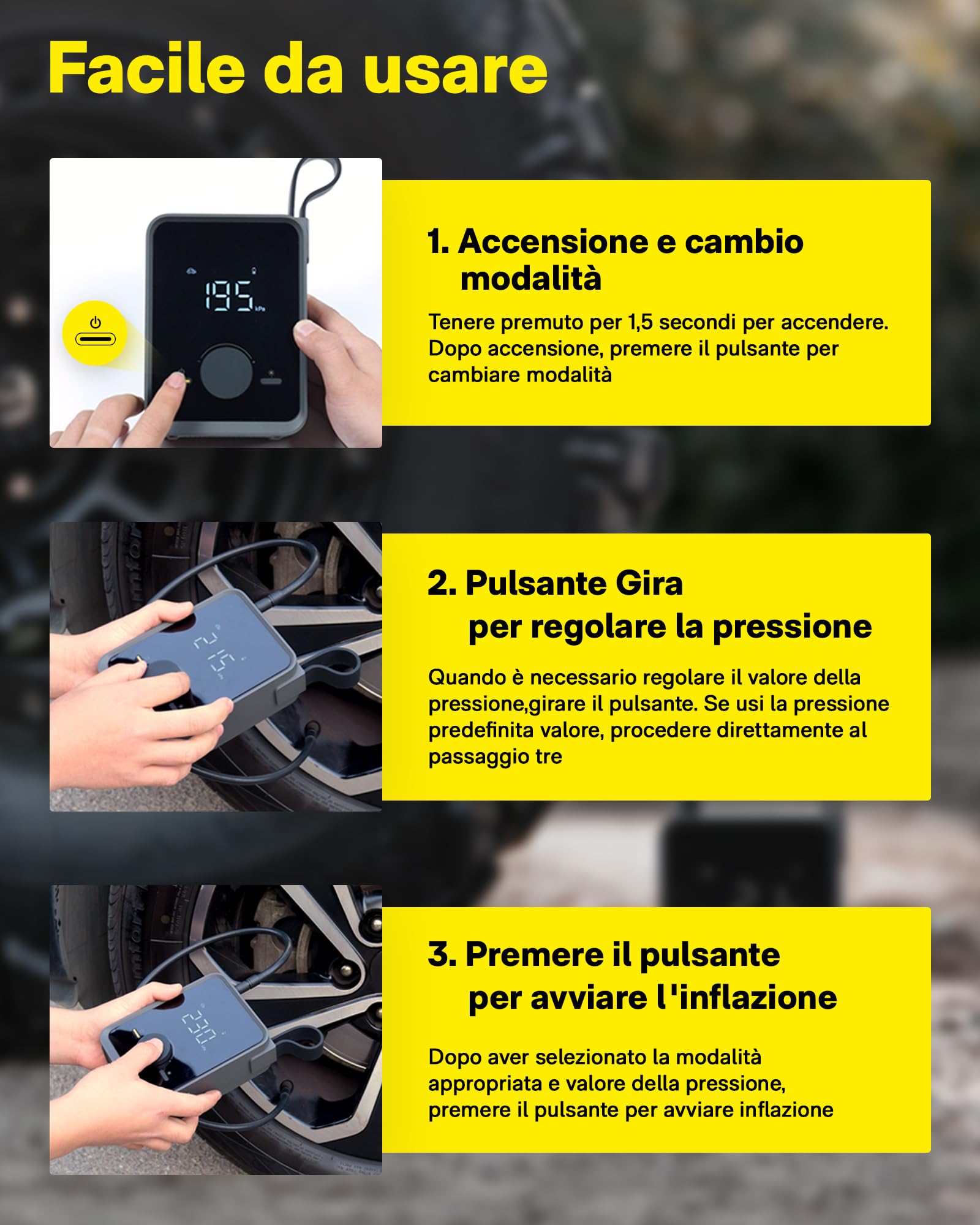 Compressore Aria Portatile, Gonfia Elettrico Pro con Manometro Digitale 120PSI, Gonfiatore per pneumatici per Auto,Pompa Elettrica per bici con Motore 12V, 7500mAh, Compressore D'aria per moto,palla