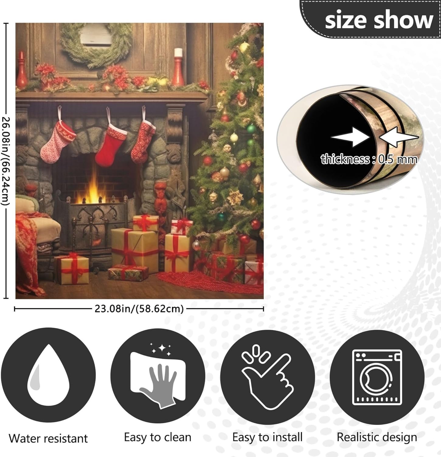xigua Christmas Tree Fireplace Dishwasher Magnet Cover, Anti-scratch Decorative Magnetic Stickers for Fridge Dishwasher Panel, Home Kitchen Personalized Decorations