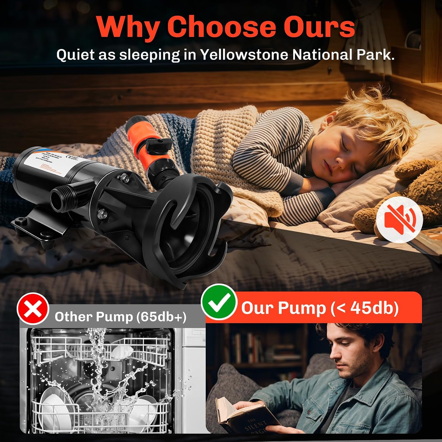 [Upgraded Version] 12V RV Macerator Waste Pump,12GPM,Suction 3.2ft,Lift 10ft,New Threaded Connection Method (No Garden Hose Required; Direct Connection for Easier Installation) for RV Campe