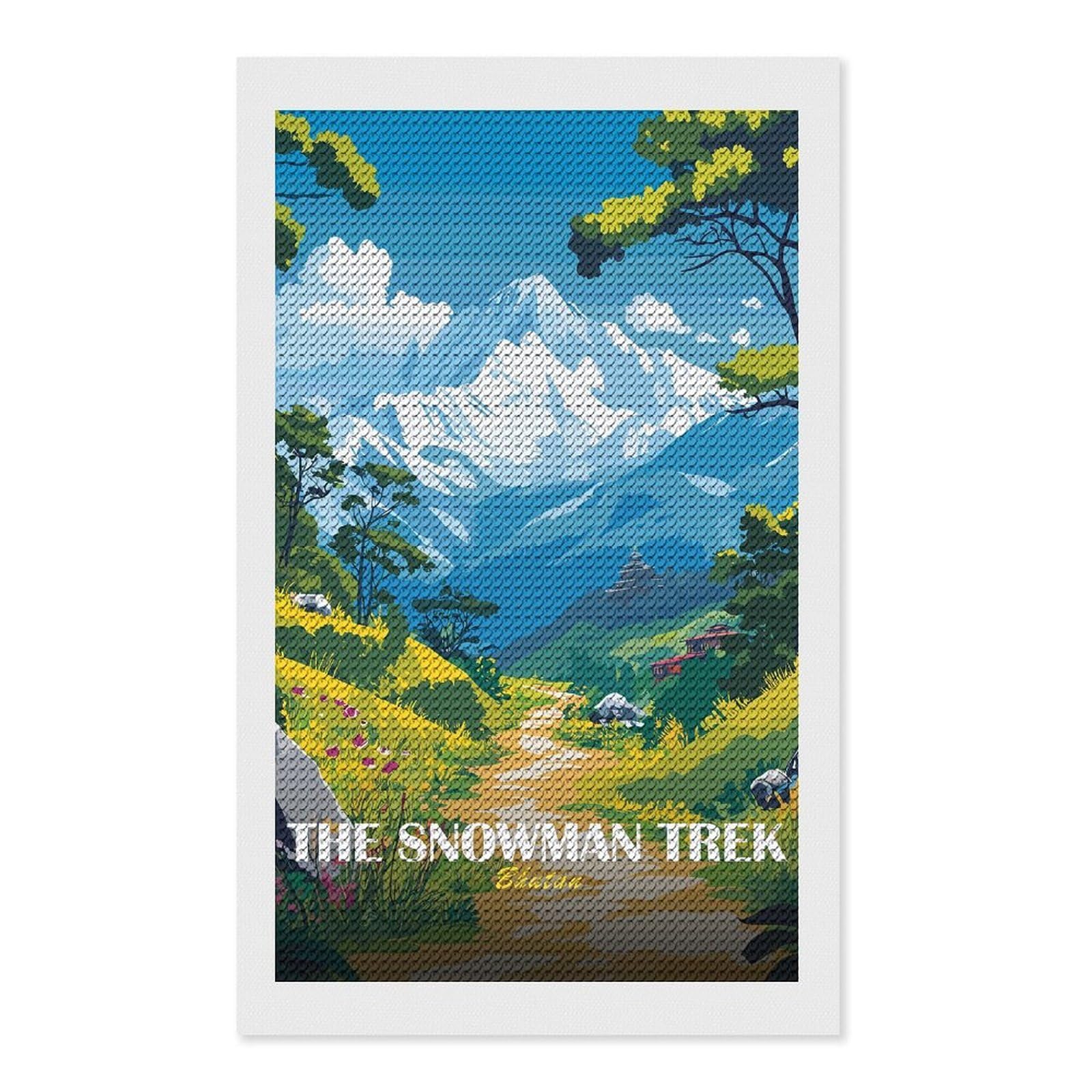 Junmoney The Snowman Trek, Bhutan Diamond Painting Canvas Set 12"x20", for Beginners, Complete Accessories, Christmas Gift, Modern Decor