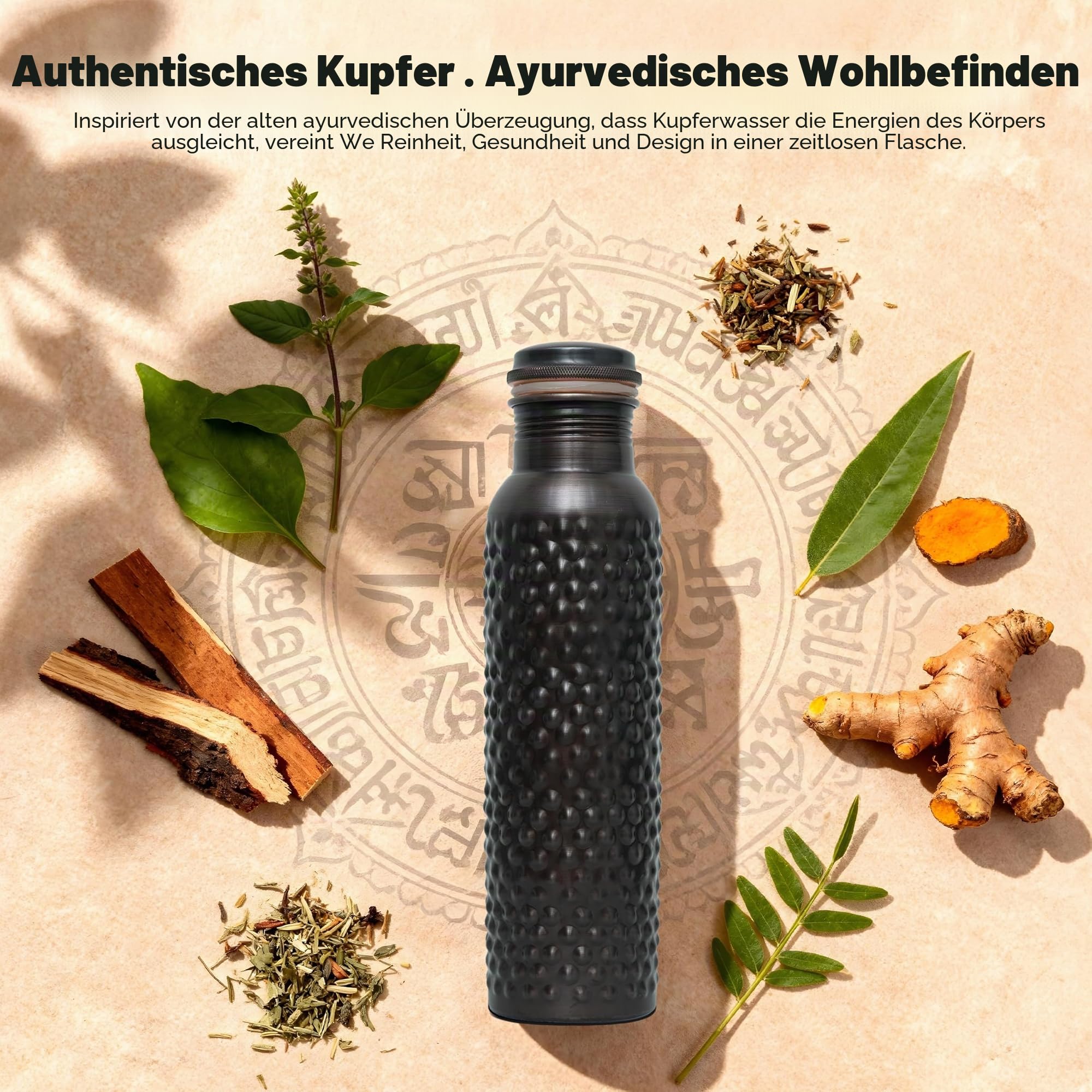 Kupferflasche mit ayurvedischen Vorteilen, Wasserflasche mit Tragetasche zum Trinken, auslaufsicherer Deckel, großes handgefertigtes Kupfergefäß für Reisen, Fitnessstudio, Büro, Wandern, Outdoor,