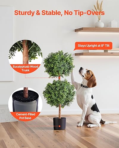Vista 67 de VEVOR Árbol topiario artificial de boj, 48 pulgadas de alto (2 piezas), árbol topiario sintético en forma de triple bola, planta sintética verde