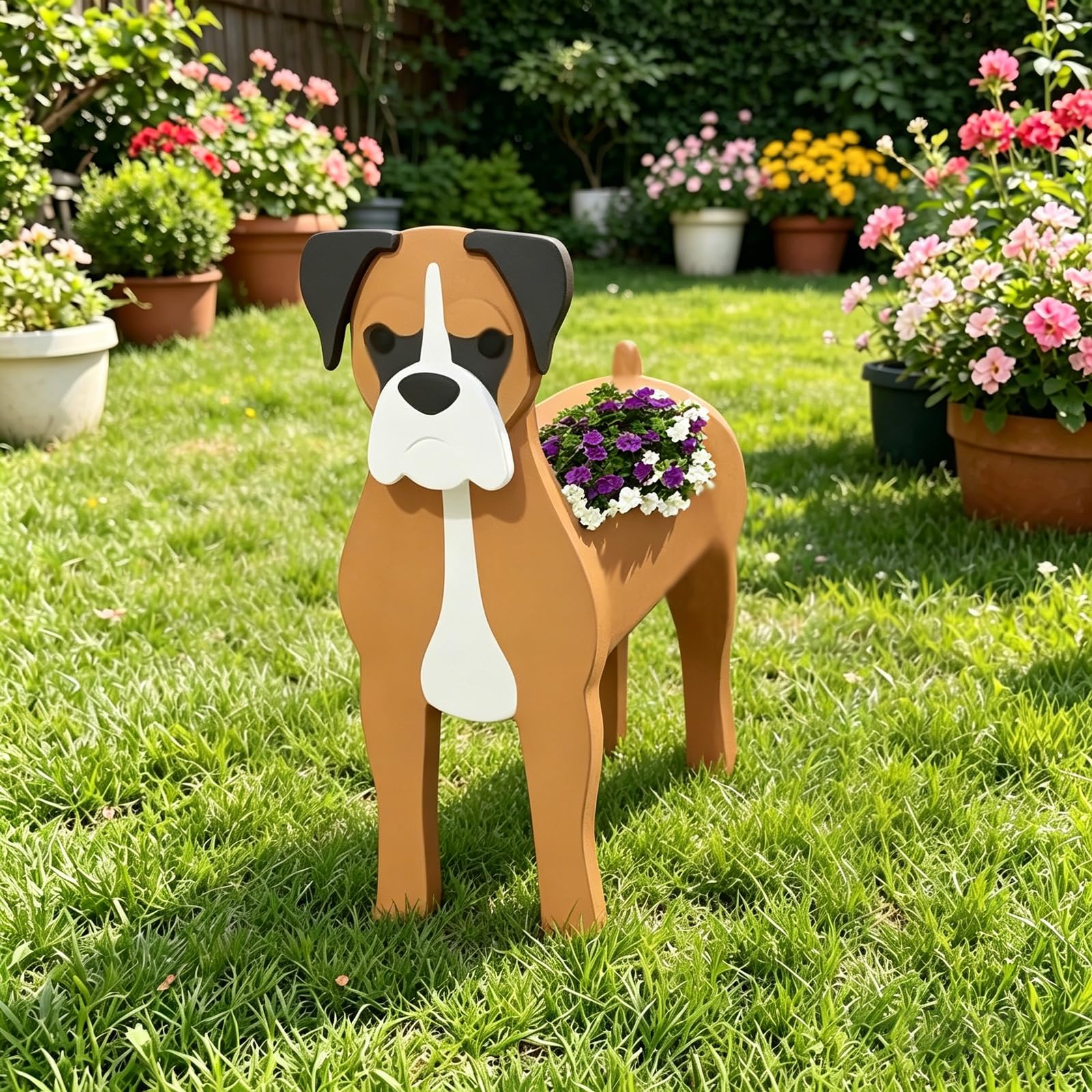 Hiiaodecor Boxer Pet Dog Animal Bonsai Holder Cute Shape Art Plant Storage Pot Villa Garden Indoor Outdoor Office Decor Ornaments 43 * 25cm/16.93 * 9.84in