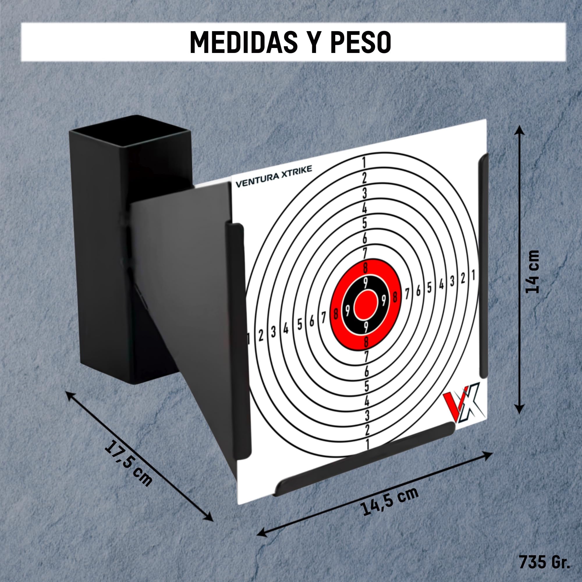 Objetivo Cazabalines de Acero 14 x 14 cm para Airsoft, Aire comprimido o Tirachinas + 50 Dianas | Diana Resistente para Entrenamiento de Precisión | Fácil Instalación | Uso Exterior e Interior