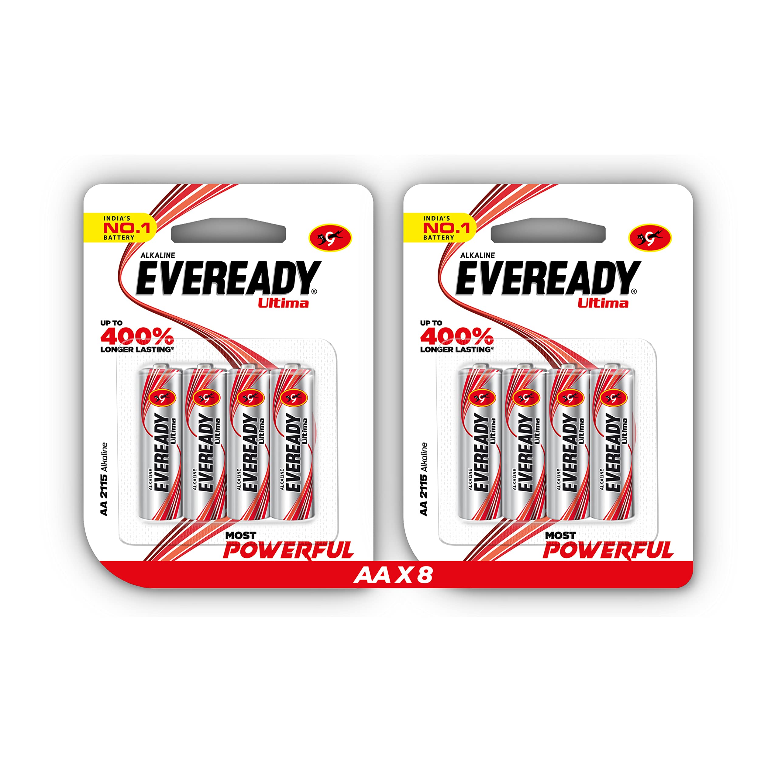 Eveready Ultima Alkaline AA Battery| Pack of 8 | 1.5 Volt | 400% Long Lasting |Highly Durable & Leak Proof | Alkaline AA Battery for Household and Office Devices