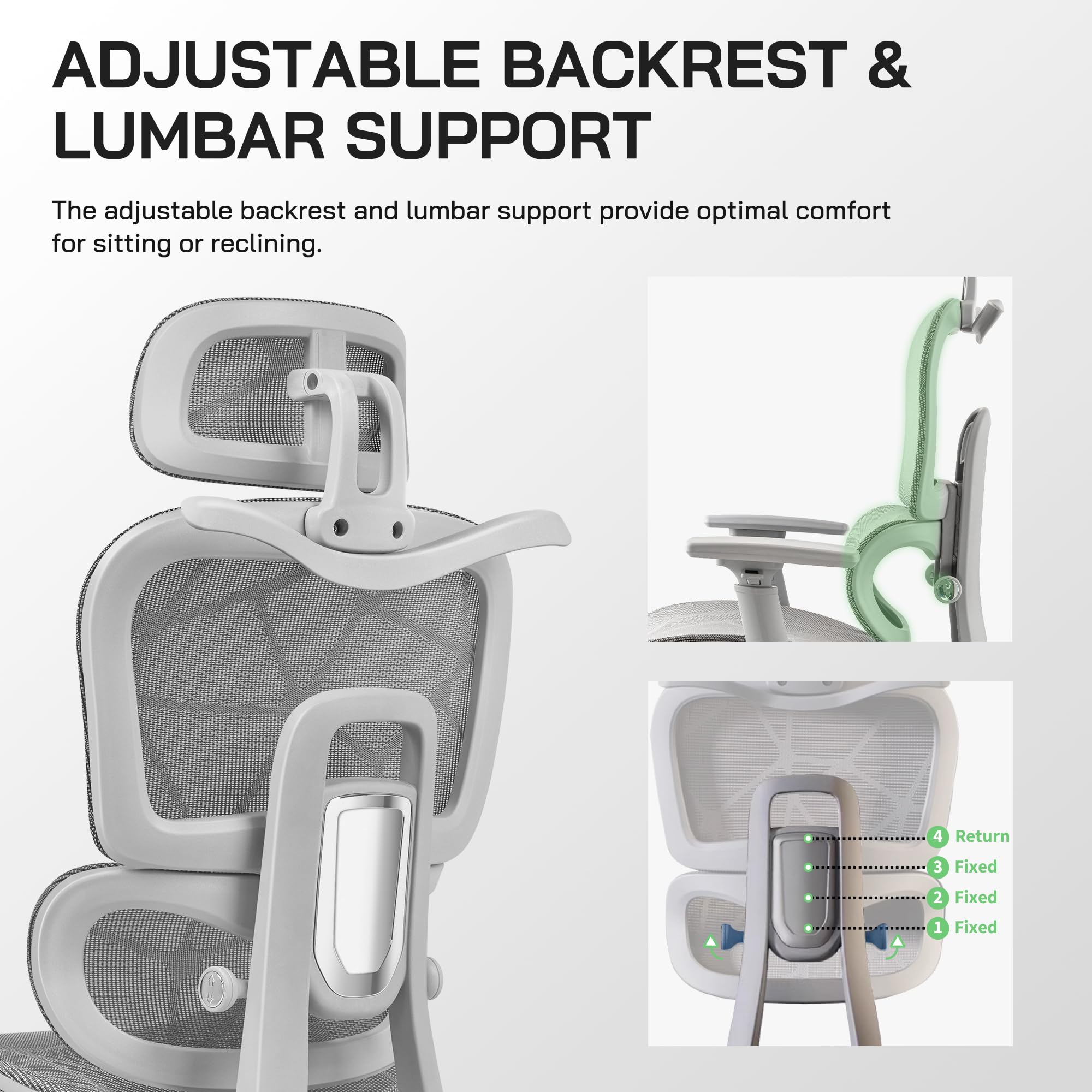 Silla de oficina ergonómica de malla con reposapiés, silla de juegos de malla de respaldo alto con soporte lumbar, soporte de espalda, reposacabezas y reposabrazos ajustables para oficina en casa 6