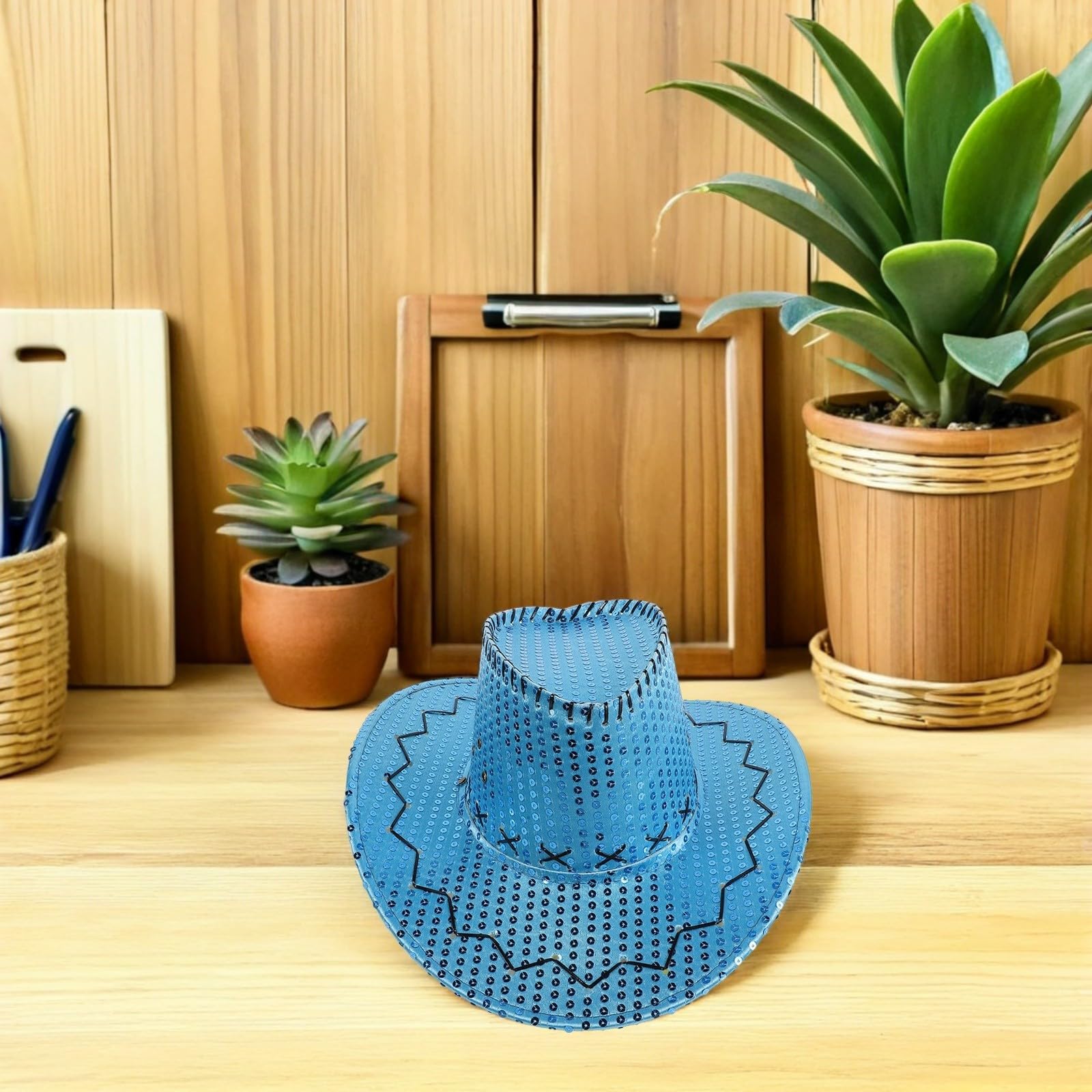 PACKOVE 5 Piezas Sombrero Vaquero para Mujer con Lentejuelas y ala Ancha, Tejido Cómodo y Plástico Resistente, Adecuado para Eventos al Aire Libre y Festivales de Fiesta