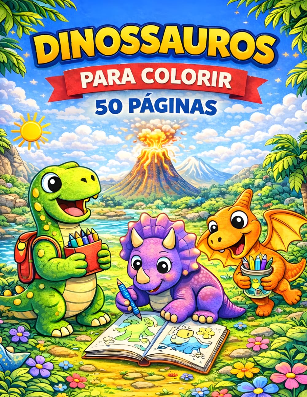 Dinossauros para Colorir: 50 Paginas Divertidas para Colorir