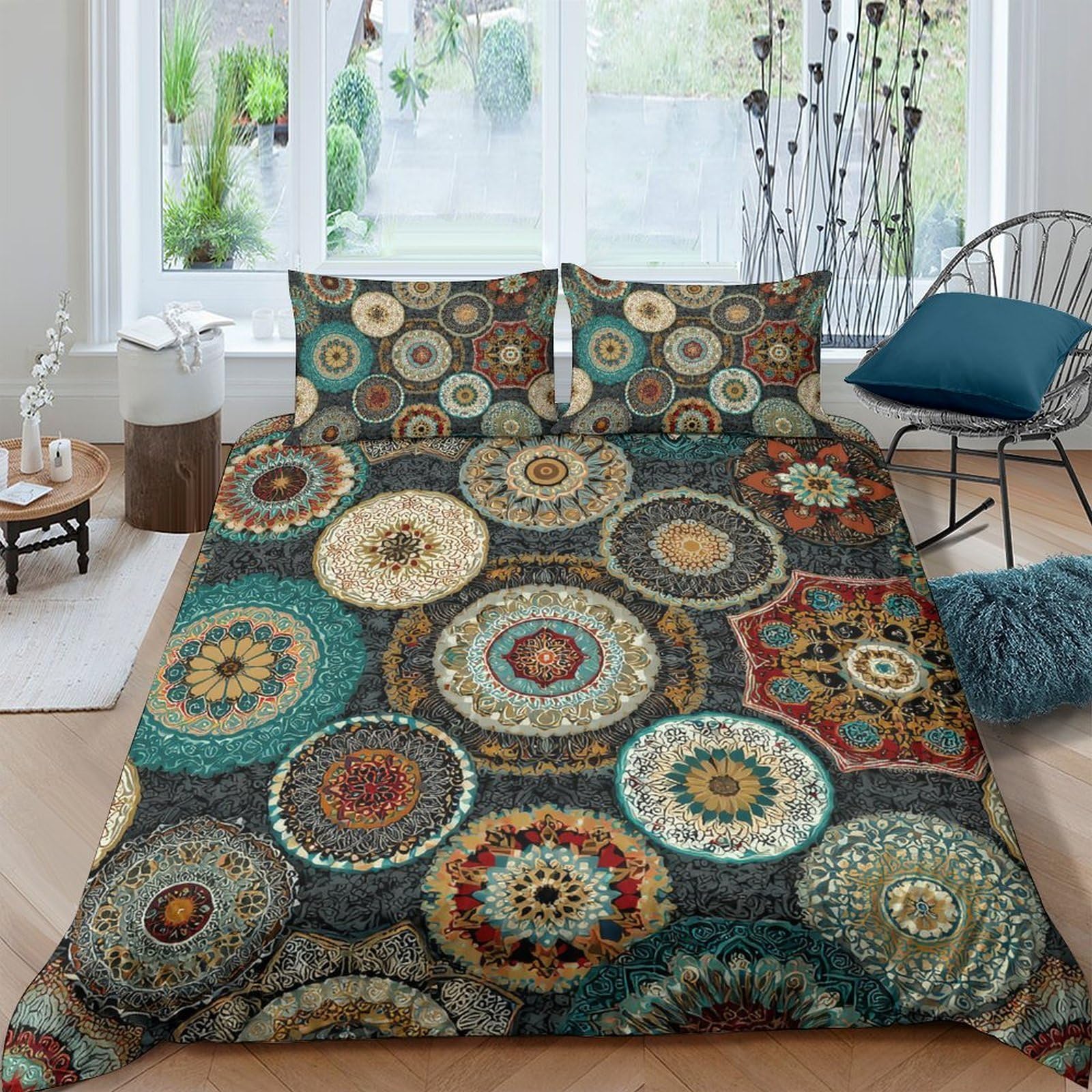 Ctjqhvkz Style-10 3D Printed Boho Mandala Pattern Fitted Sheet Microfiber Soft Breathable Retro Circle Mattress Cover For Bedroom Decor Single（135X200cm）