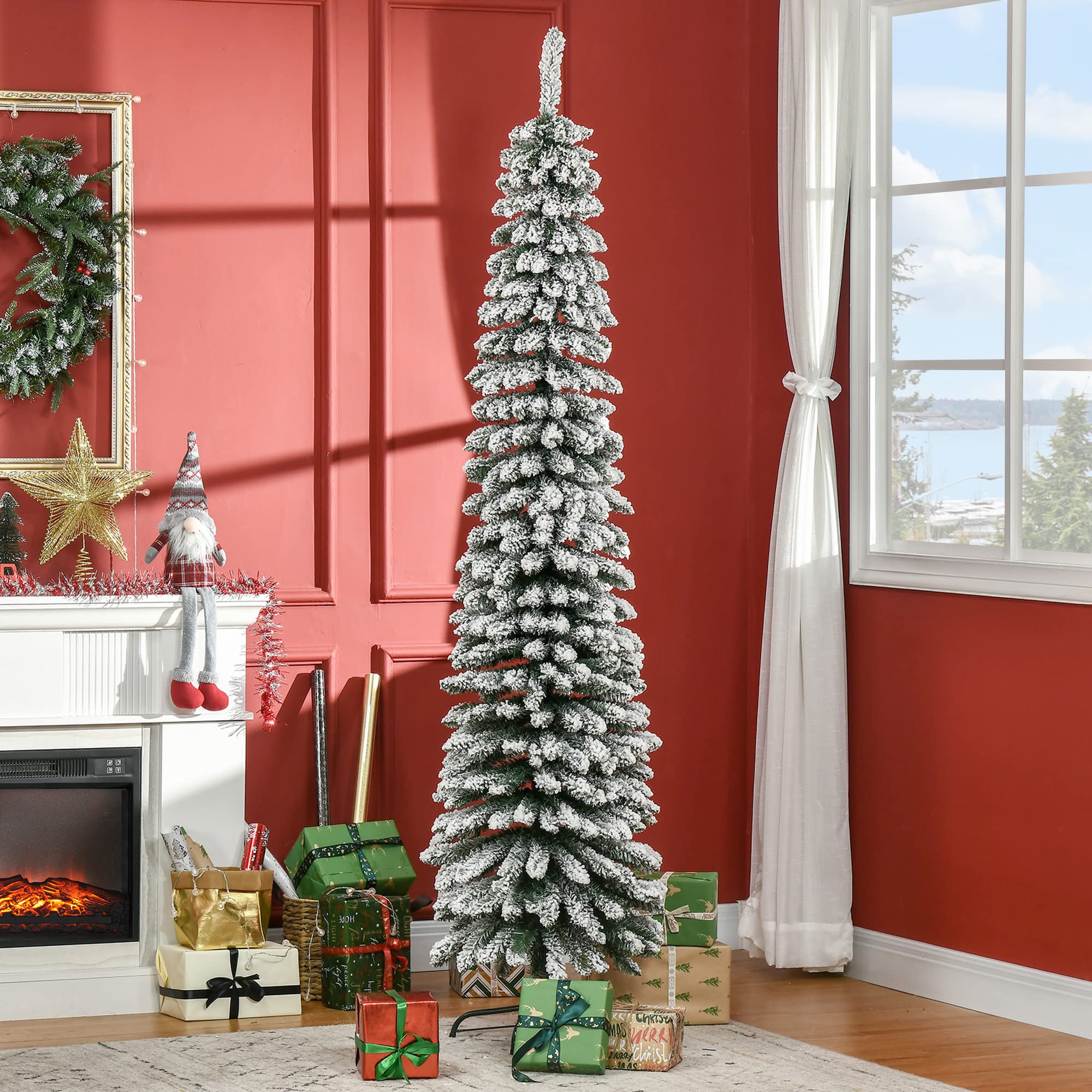 HOMCOM Árbol de Navidad Nevado 210 cm con 490 Ramas Base Plegable Verde