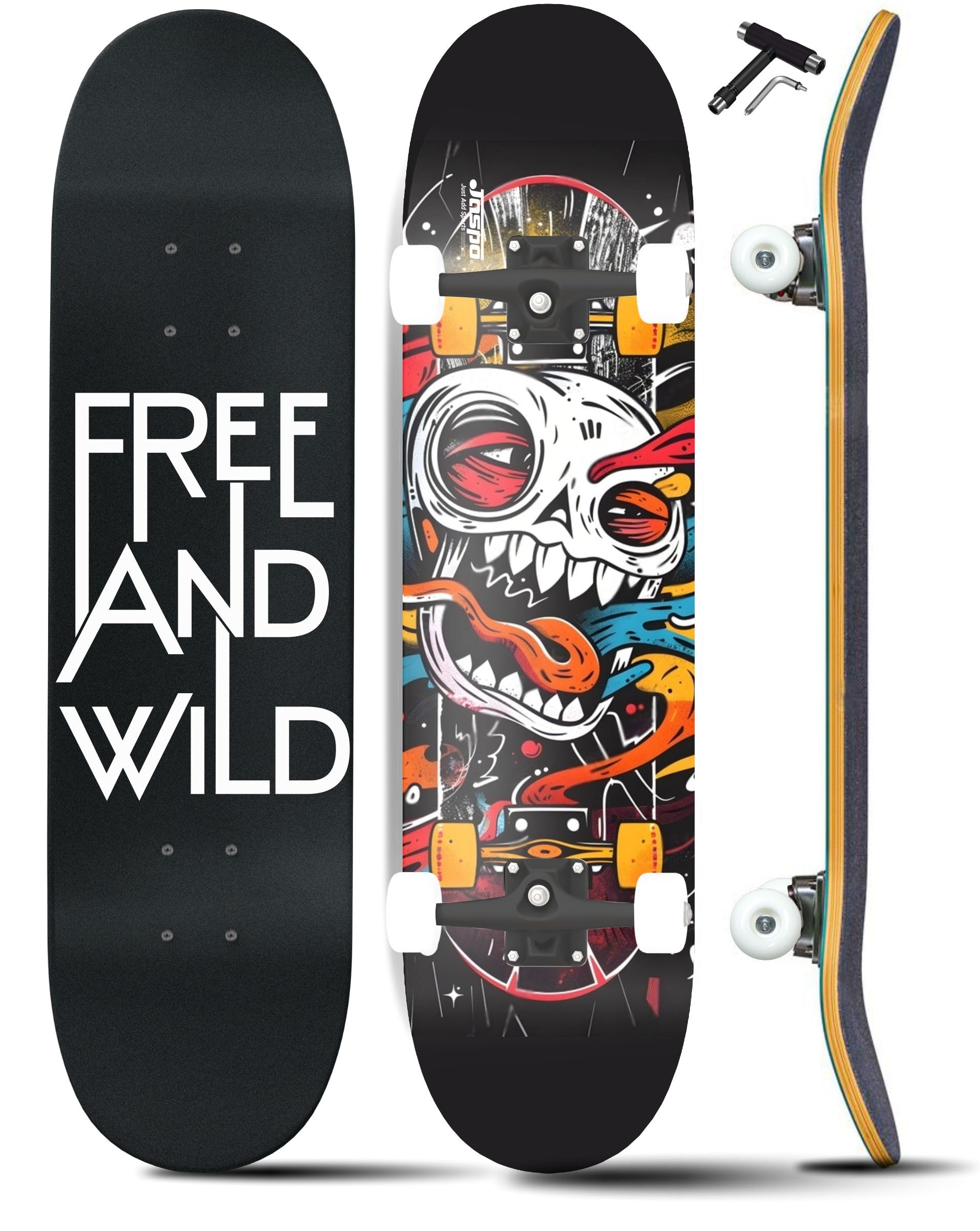 Street King Skateboard for Adults & Kids - 7-Layer Canadian Maple Wood Deck, 31" x 8" Inches, Professional Skateboard for Beginners, Pros, Boys & Girls, 120 kg Capacity