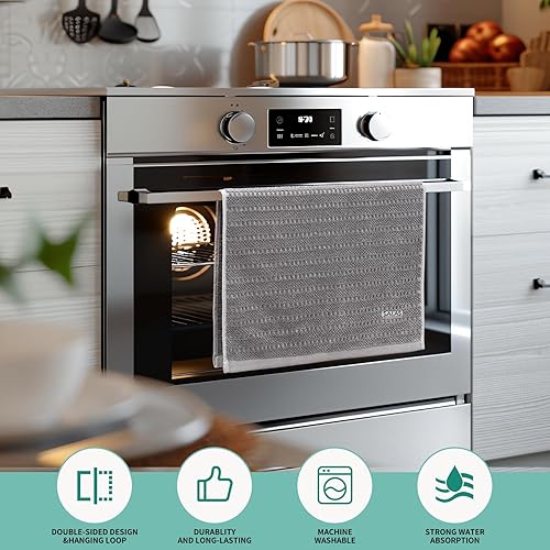 Miniatura 7 de SALAS Toallas de cocina para cocina, toallas de mano de algodón a granel, paños de cocina a cuadros de 390 GMS para secar platos con lazo para