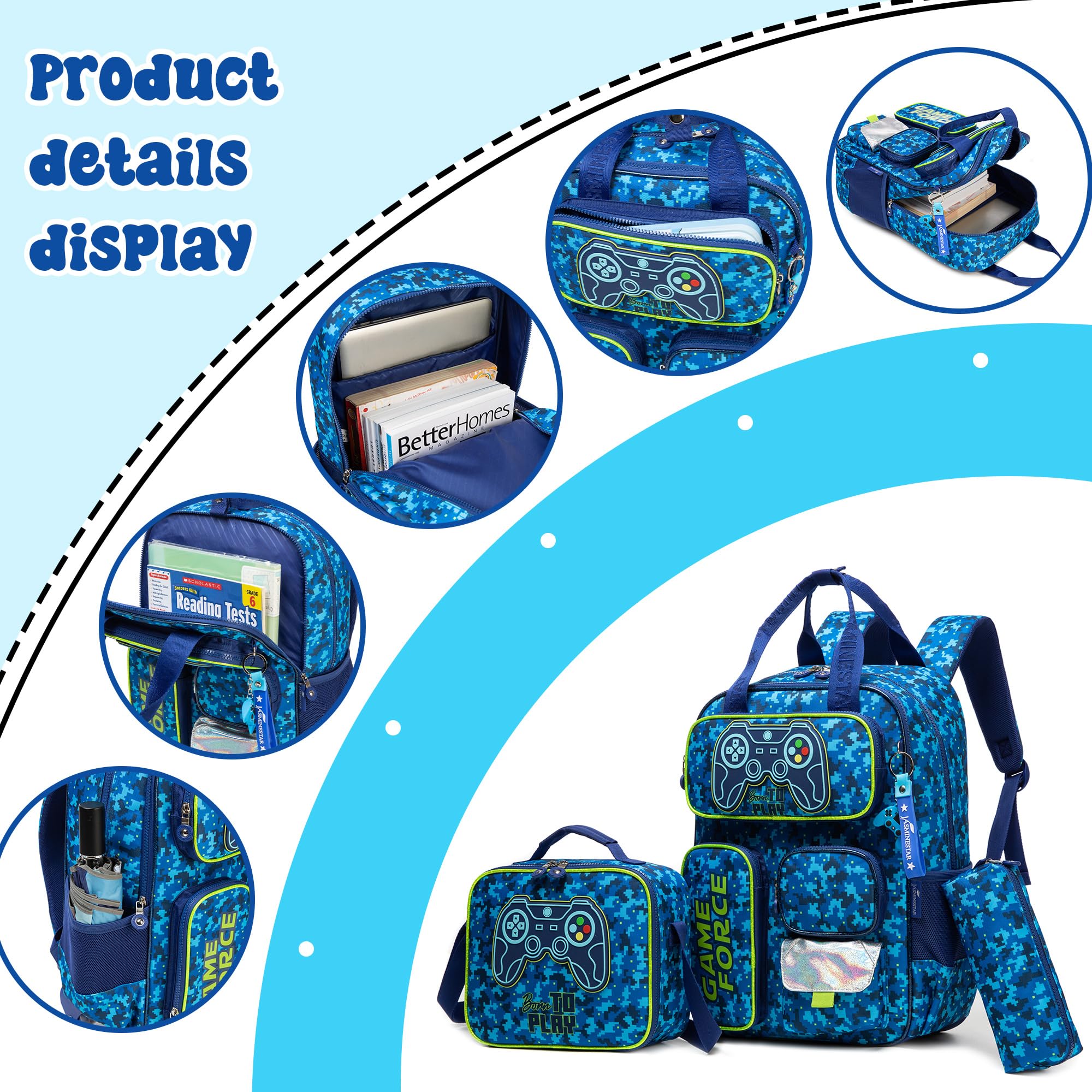 School Backpacks for Boys Backpack with Lunch Bag for Elmentary Students Kids Travel Bookbag for Boys Age 6-12