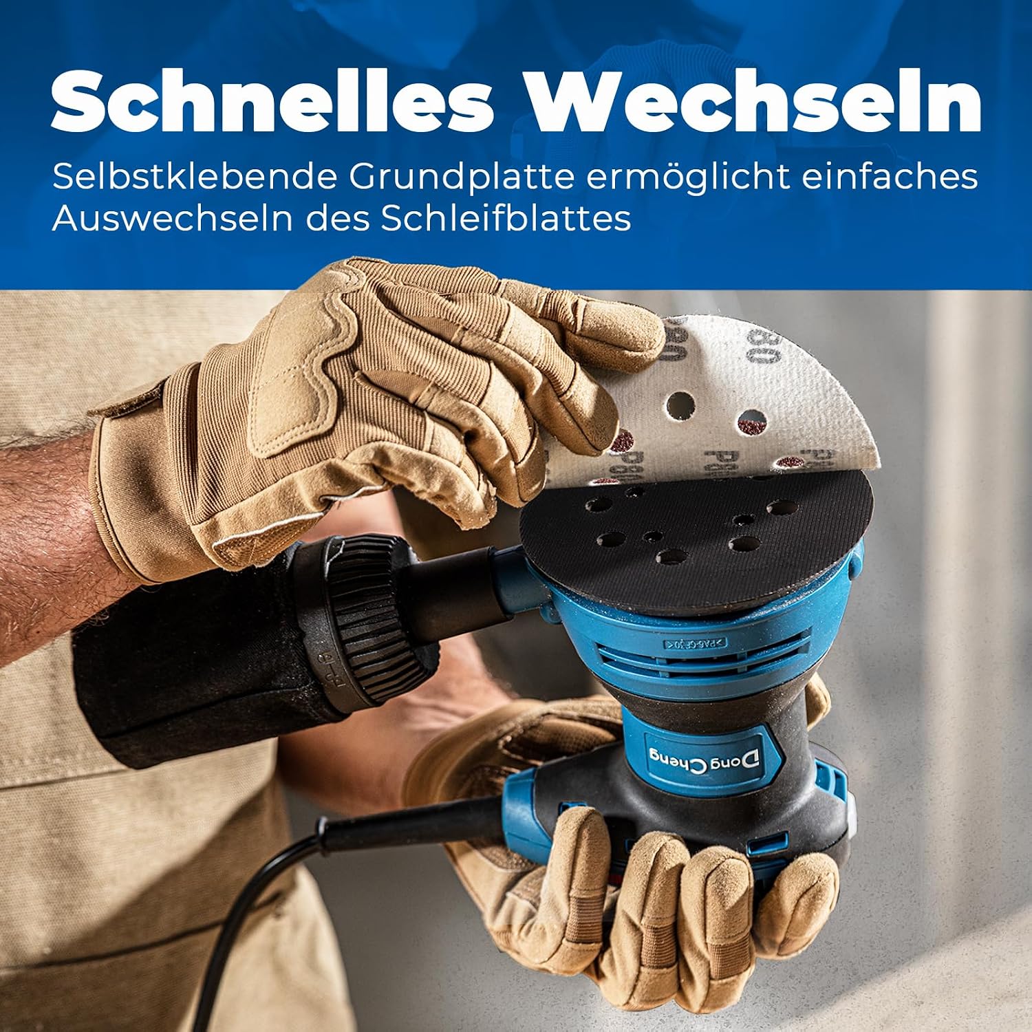 DongCheng Exzenterschleifer 300W, 125mm Schleifmaschine | 6 Geschwindigkeiten, 4,000-12,000 U/min, Staubfangbehälter, 10 Schleifpapier, ideal für Holzbearbeitung und Heimwerker