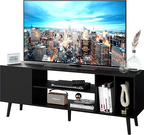 Yusong Soporte de TV para TV de 5565 pulgadas, mesa consola de TV moderna de mediados de siglo, centro de entretenimiento multimedia con