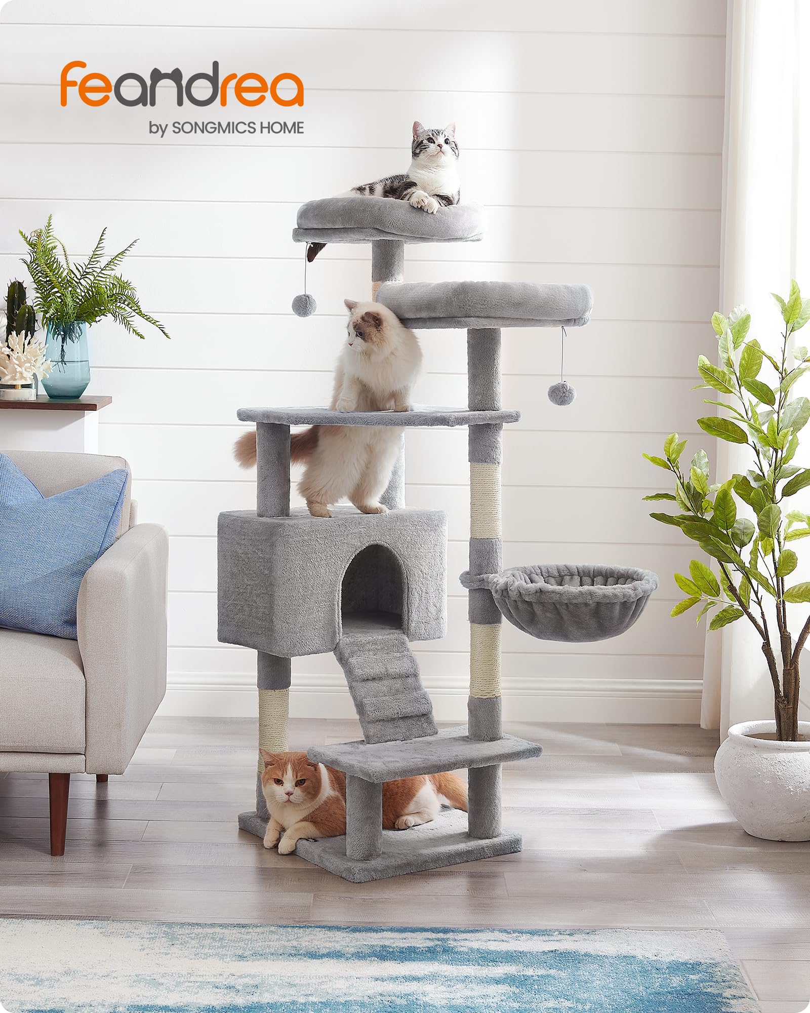 Amazon | FEANDREAキャットタワー 大型猫 据え置き 猫タワー 多頭飼い