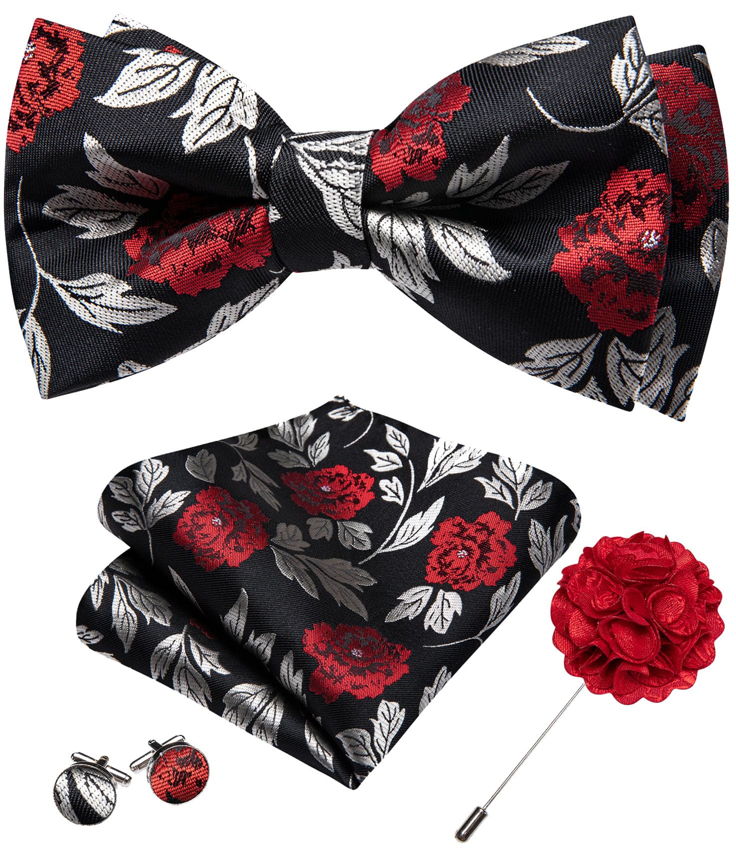 YOHOWA Mens Bow Tie Paisley Coloful Pre-tied Bowties Handkerchief Cufflinks