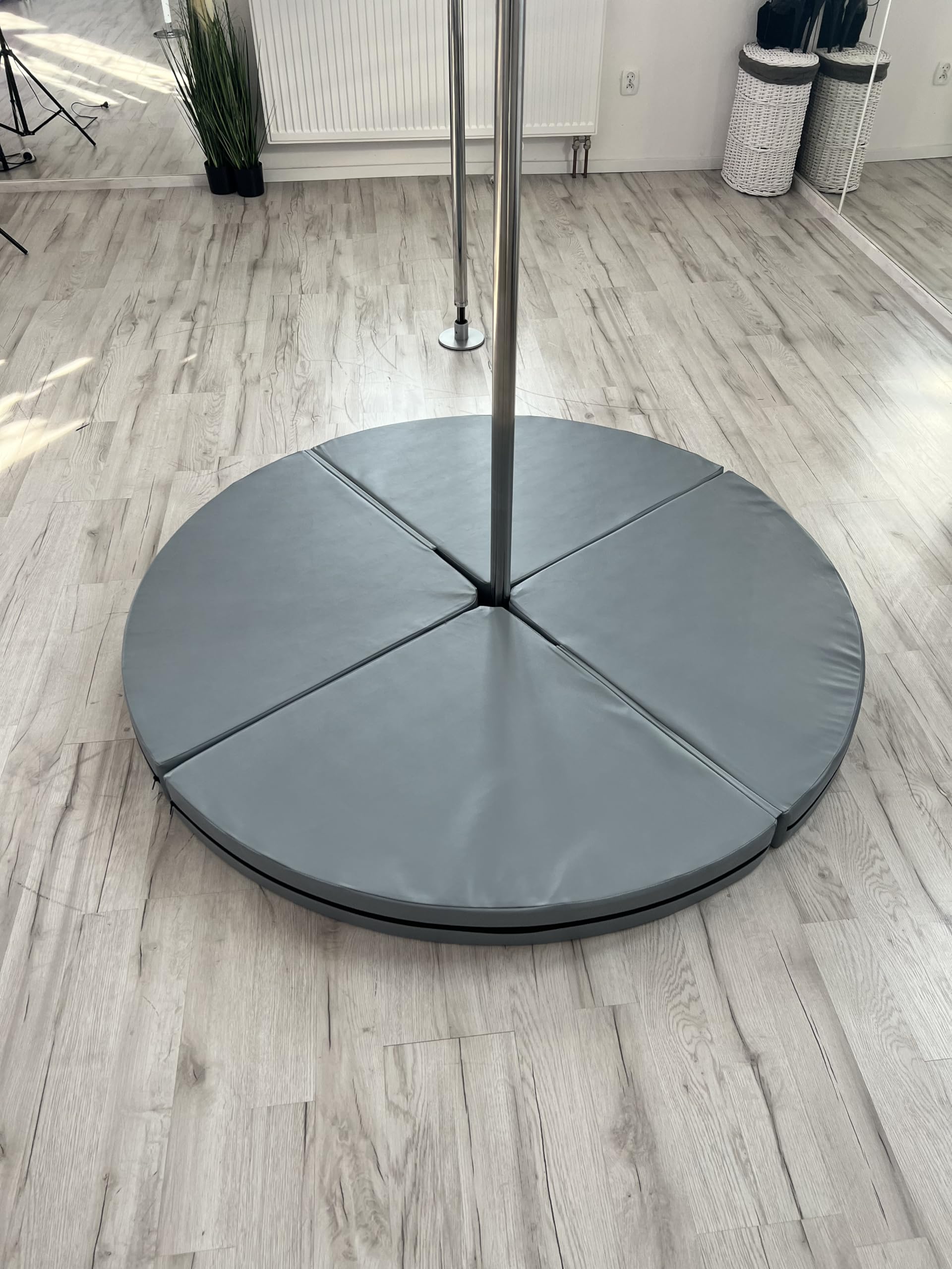 Faltbare Pole Dance Matte rund 10cm - 120/150/160cm Durchmesser - rutschfeste Bodenmatte mit Öffnung für Pole Dance Stange - quadratische Schutzmatte Sturzmatte - Gymnastik Fitness Zubehör