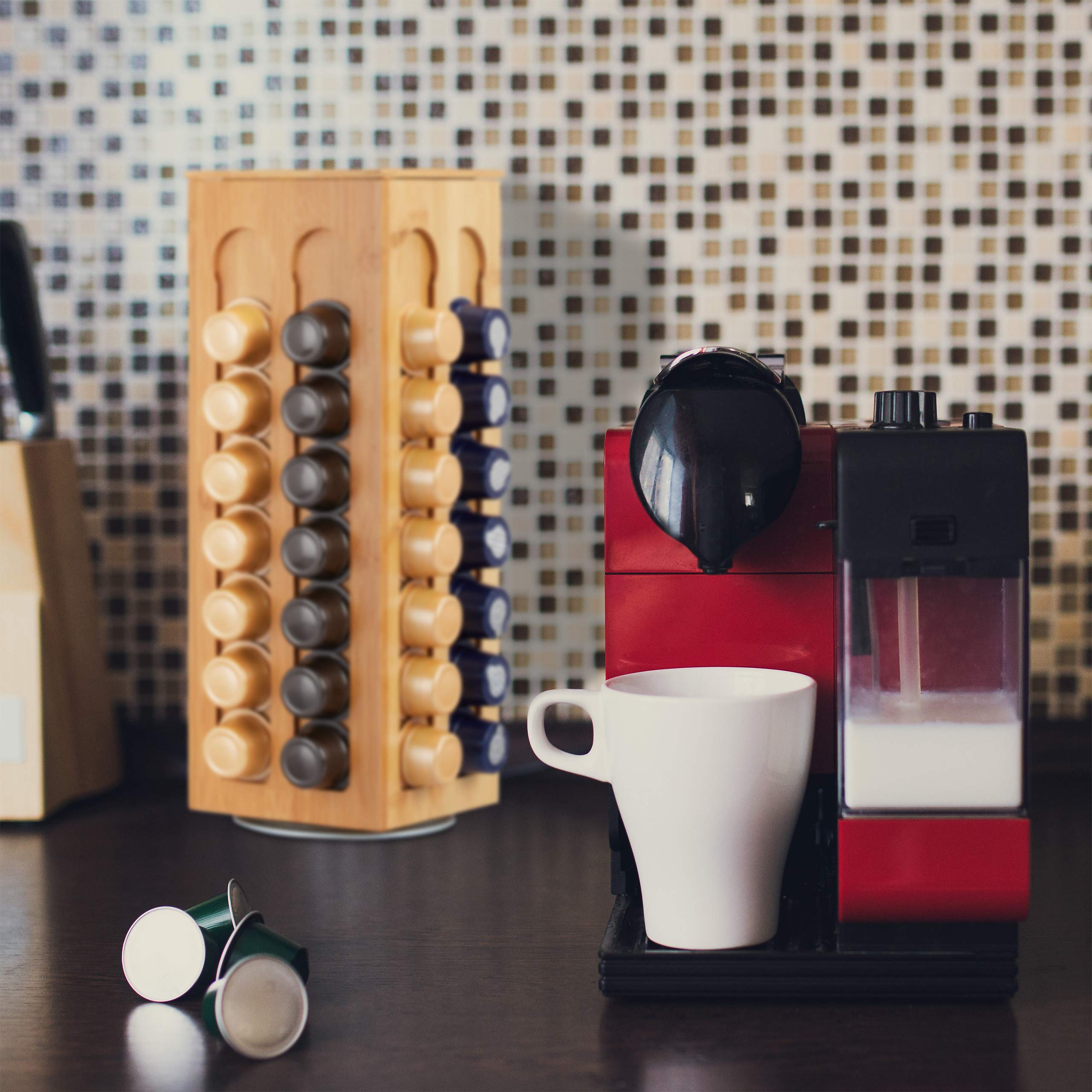 Relaxdays rangement capsule Cafissimo, rotatif, porte capsules Cafissimo, bambou, HLP: 40,5 x 14 x 14 cm, nature